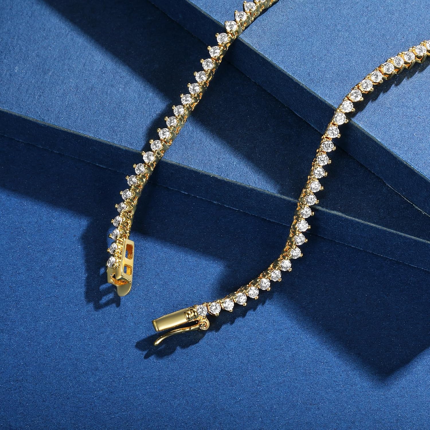 GEMSME 2mm Tennis Necklaces for Women/Men - 18K Yellow/White Gold Plated 3 Pong Setting Round Cubic Zirconia Classic Diamond Tennis Chain, Ladies Tennis Necklace Size 16-22 inch - Image 4