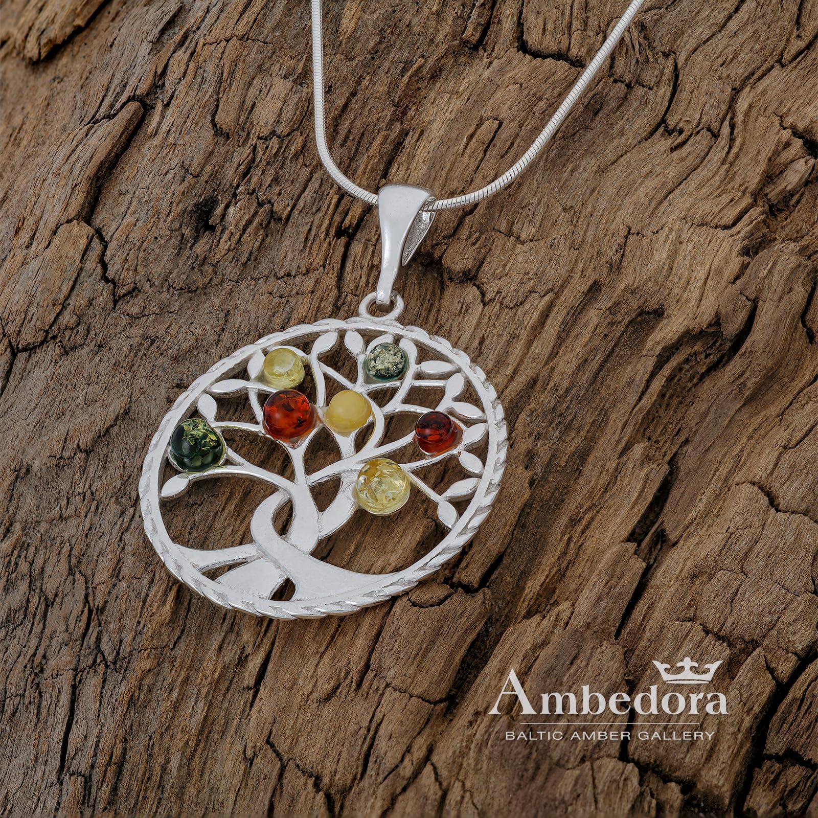 Collar grande de plata para mujer, modelo 06, con ámbar pulido, ámbar báltico, colgante de plata en cadena