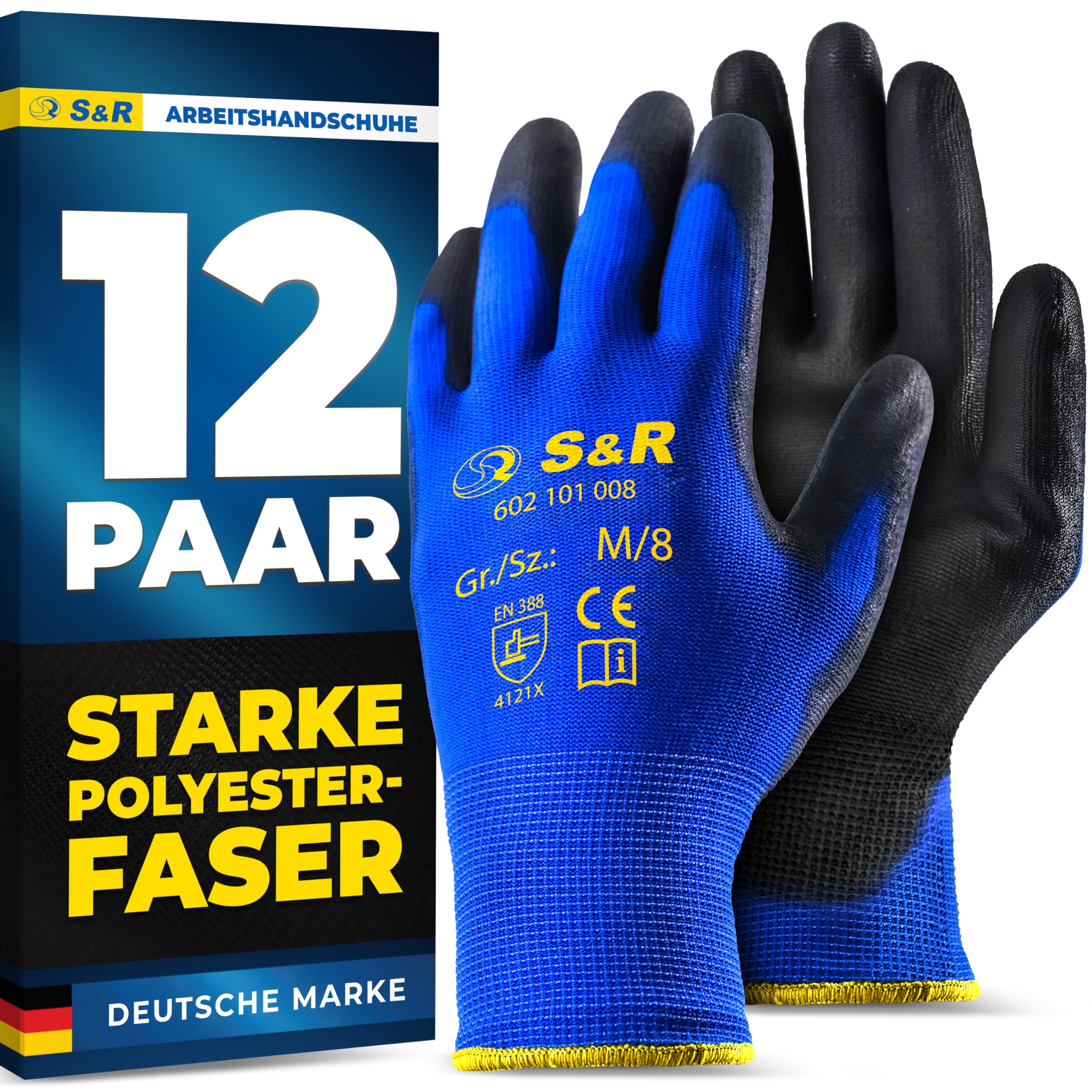 S&R Arbeitshandschuhe, Montagehandschuhe, Working gloves, Arbeitsschutzhandschuhe, Werkstatt Handschuhe, Arbeitshandschuhe Set, Gardening Gloves, Gartenhandschuhe, KFZ Handschuhe, Polyesterfaser Gr.8