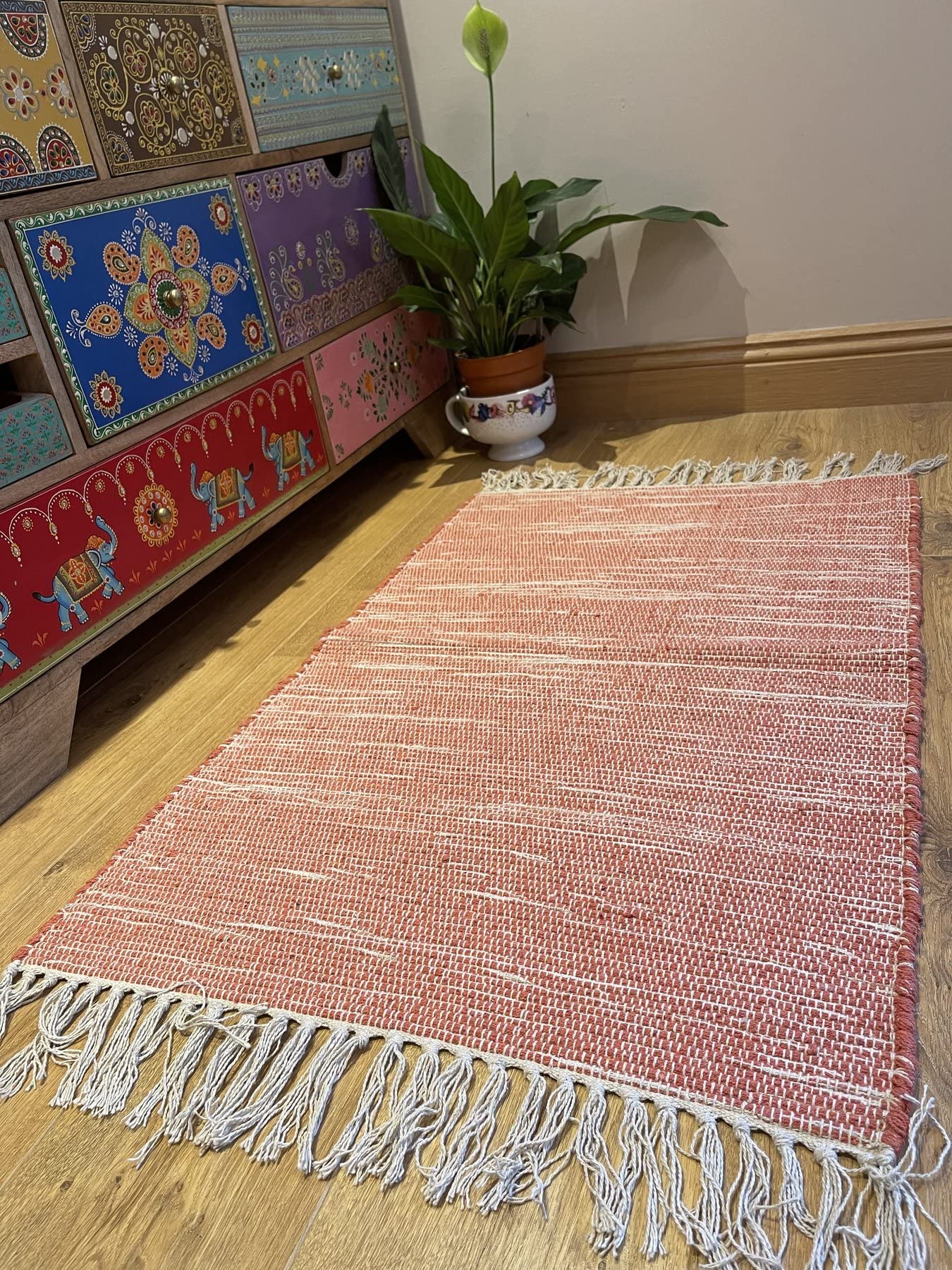 Alfombra de algodón suave, tejida a mano con certificado GoodWeave pequeña, 75 cm x 120 cm, color rojo óxido pálido