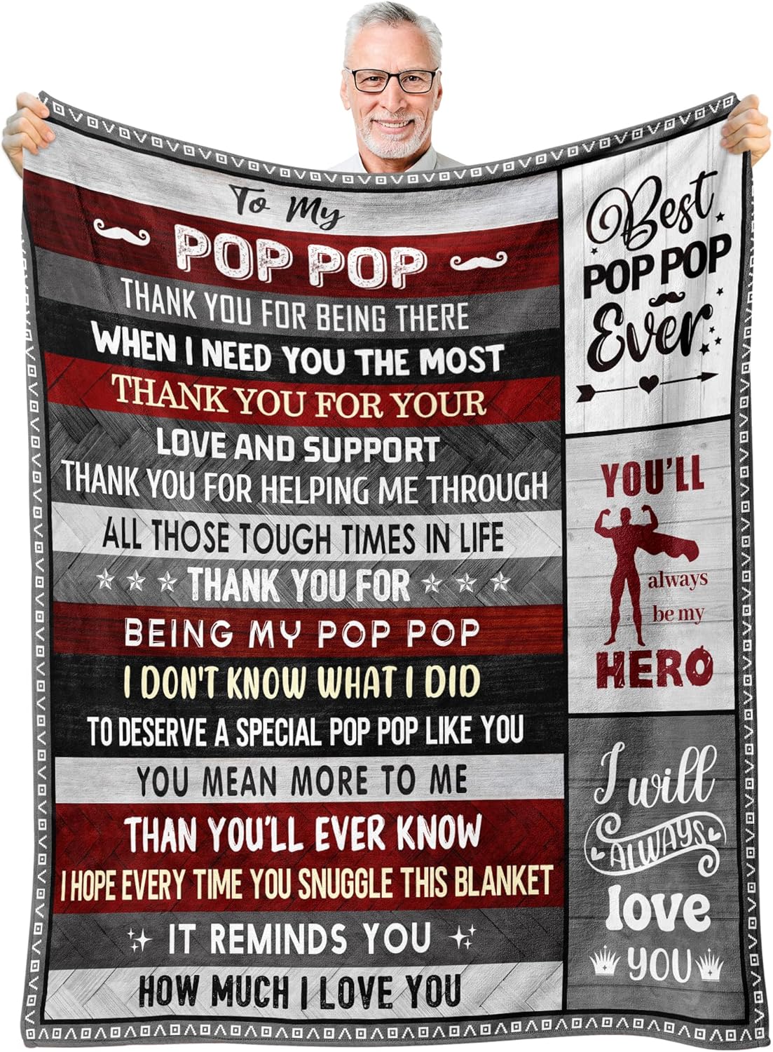 Pop Pop Gifts, Pop Pop Gifts for Grandpa, Pop Pop Gift from Grandkids, Pop Pop Birthday Gifts, Best Gifts for Pop Pop, Pop Pop Christmas Fathers Day Throw Blanket Gifts 60"x80"
