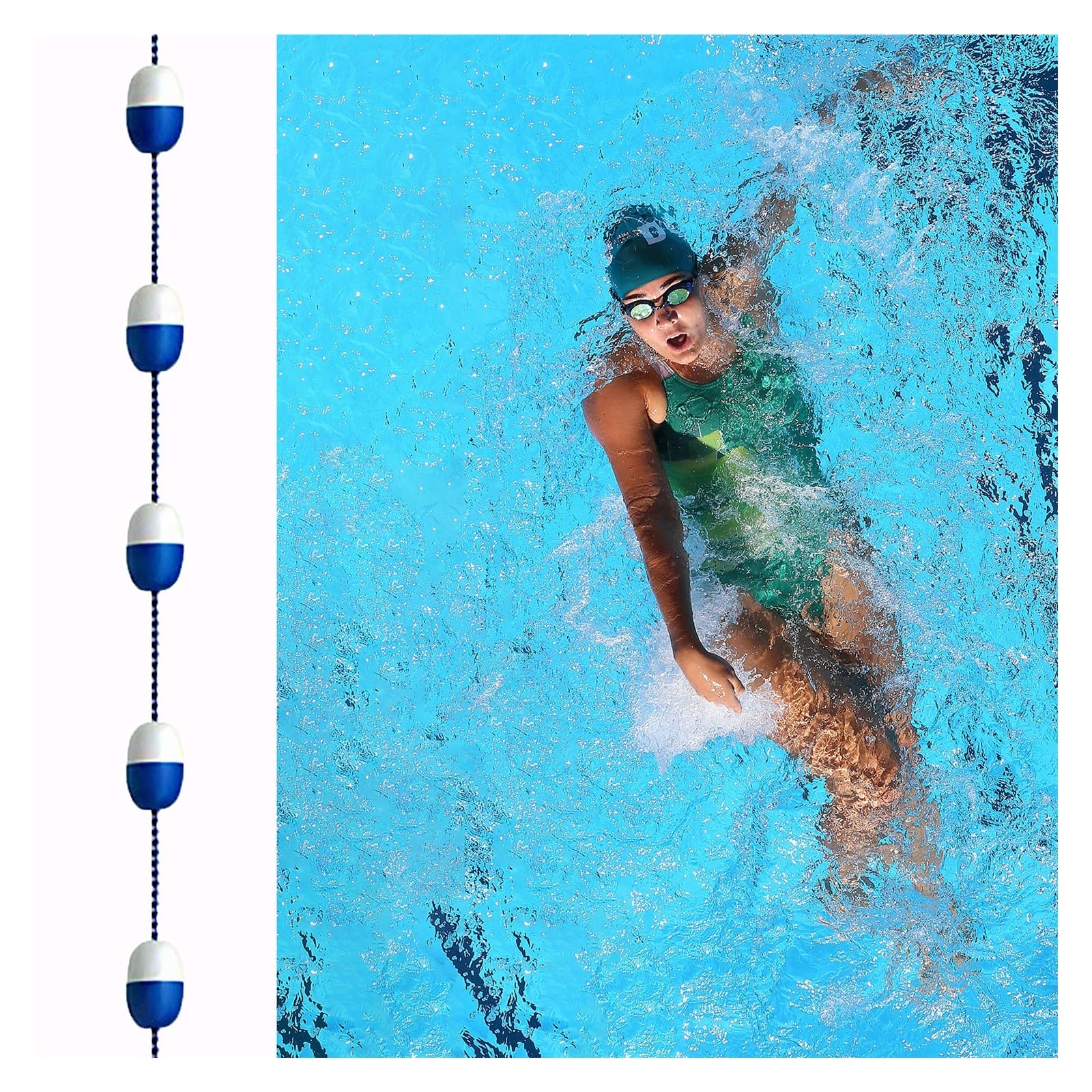 Cuerda de Seguridad para Piscina, Divisor de Piscina Y Azul, Separador de Carriles de Piscina con Gran Flotabilidad, Cuerda Flotante Trenzada de Nailon para Piscinas./9.8M Long/32Foot