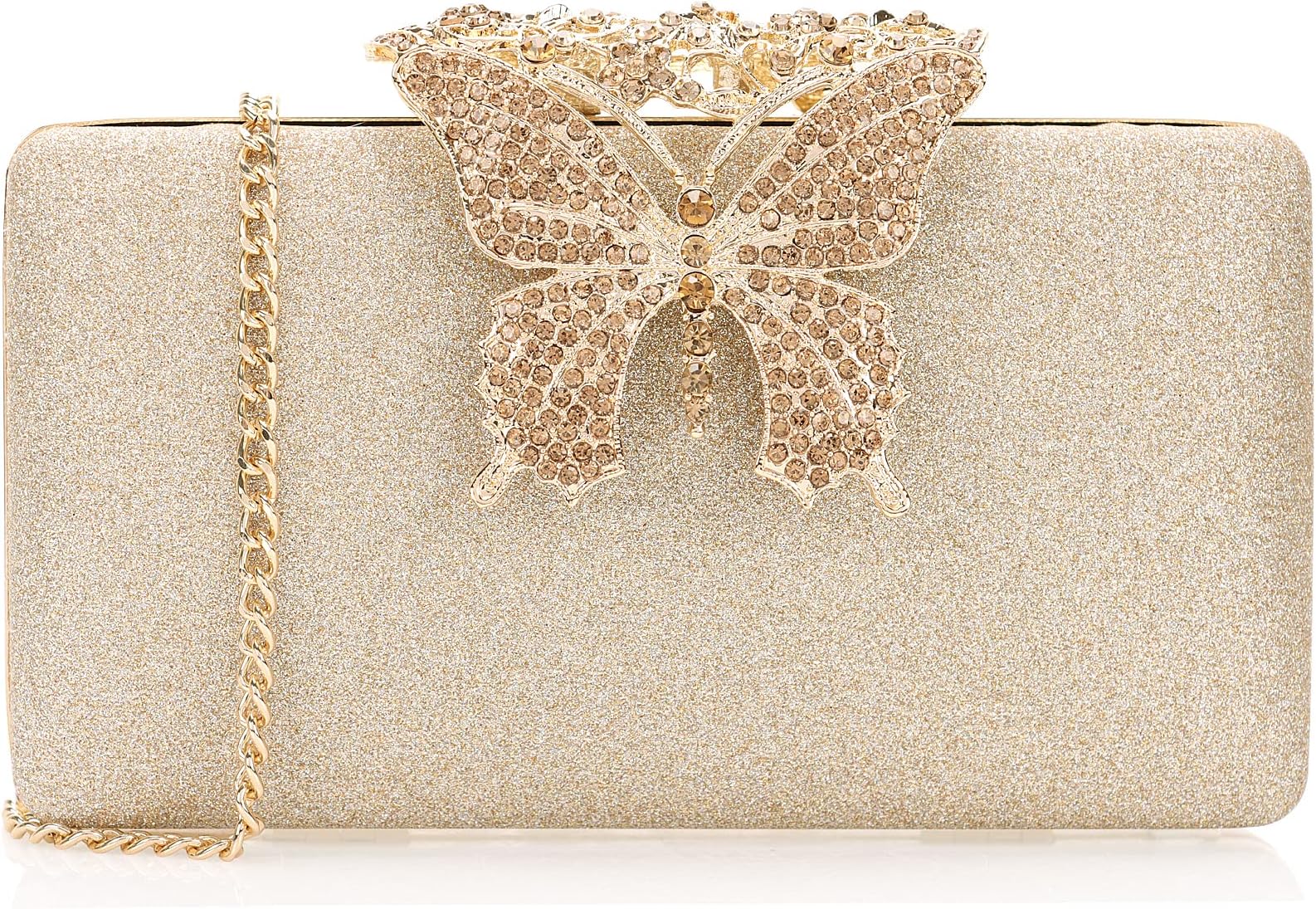 Dexmay Rhinestone Clutch Bag with Crystal Butterfly Clasp Women Evening Handbag Formal Party Purse