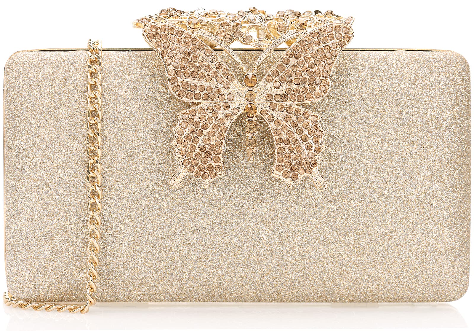 Dexmay Rhinestone Clutch Bag with Crystal Butterfly Clasp Women Evening Handbag Formal Party Purse