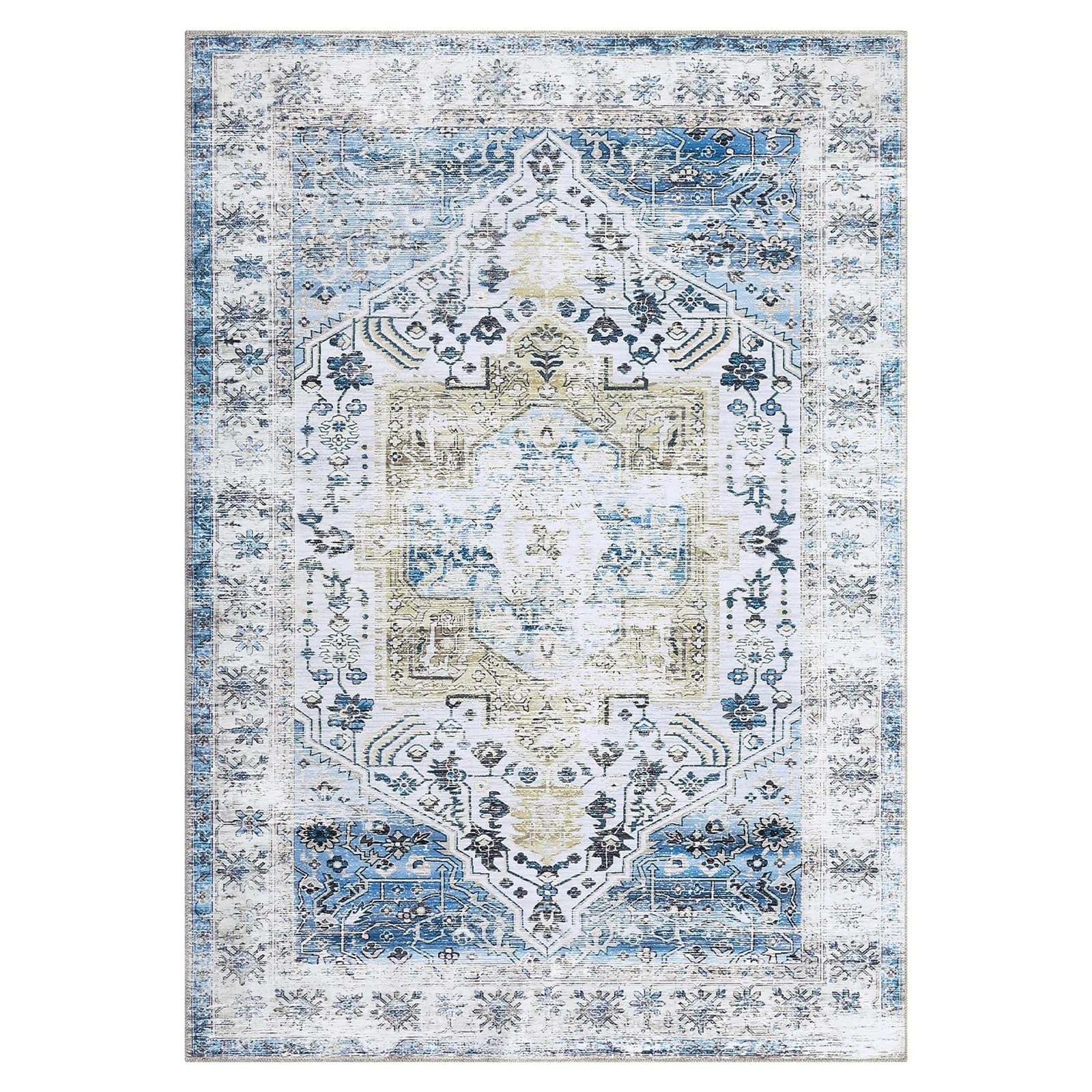 Tapis de salon antidérapant bleu 6X9 feet pour sécuriser le sol et laver en machine