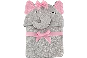 Hudson Baby Unisex Baby Cotton Animal Face Hooded Towel, Pretty Elephant, One Size