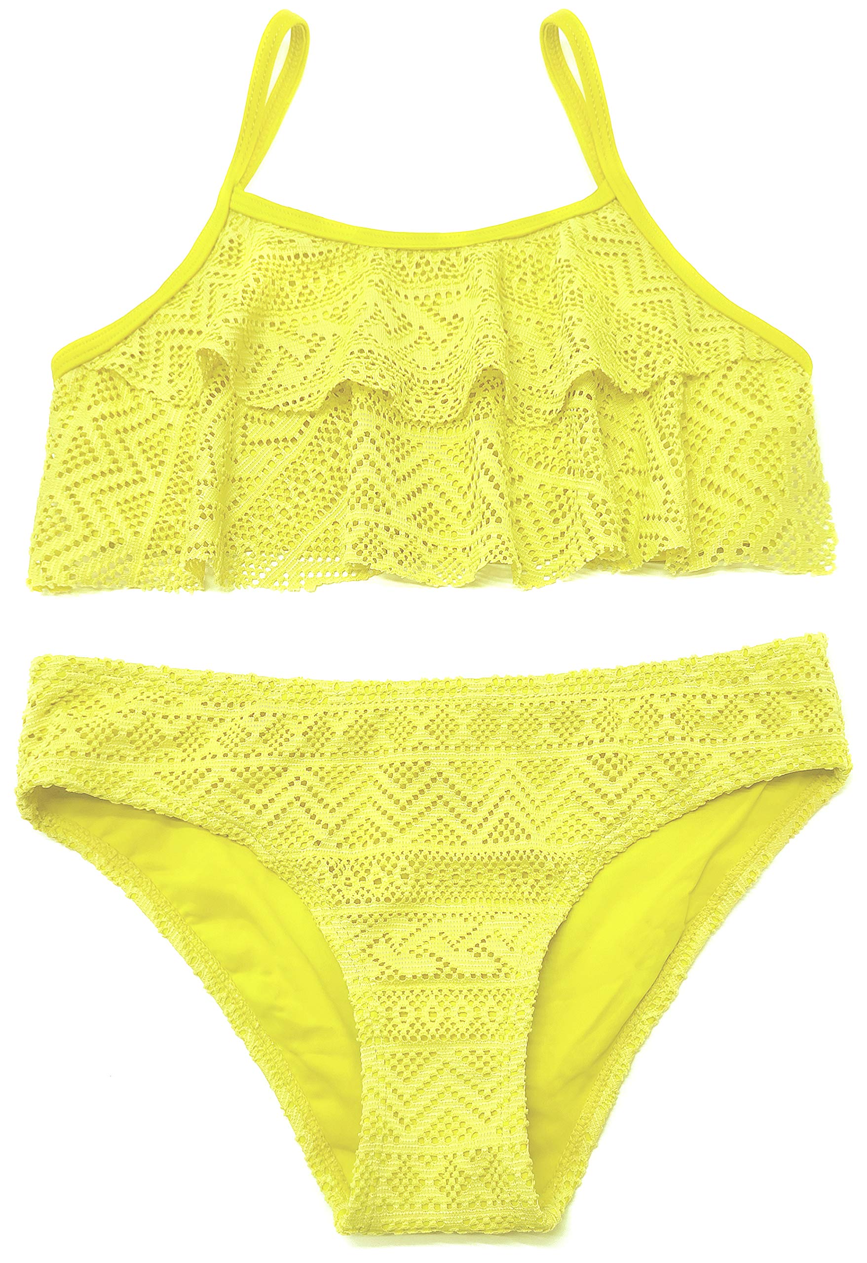 SHEKINI Traje de Baño de Dos Piezas para Niñas Elegante Halter Cutout Volantes Estampados Top de Bikini Set con Triángulo Bikini Bottom de Playa para 6-14 años