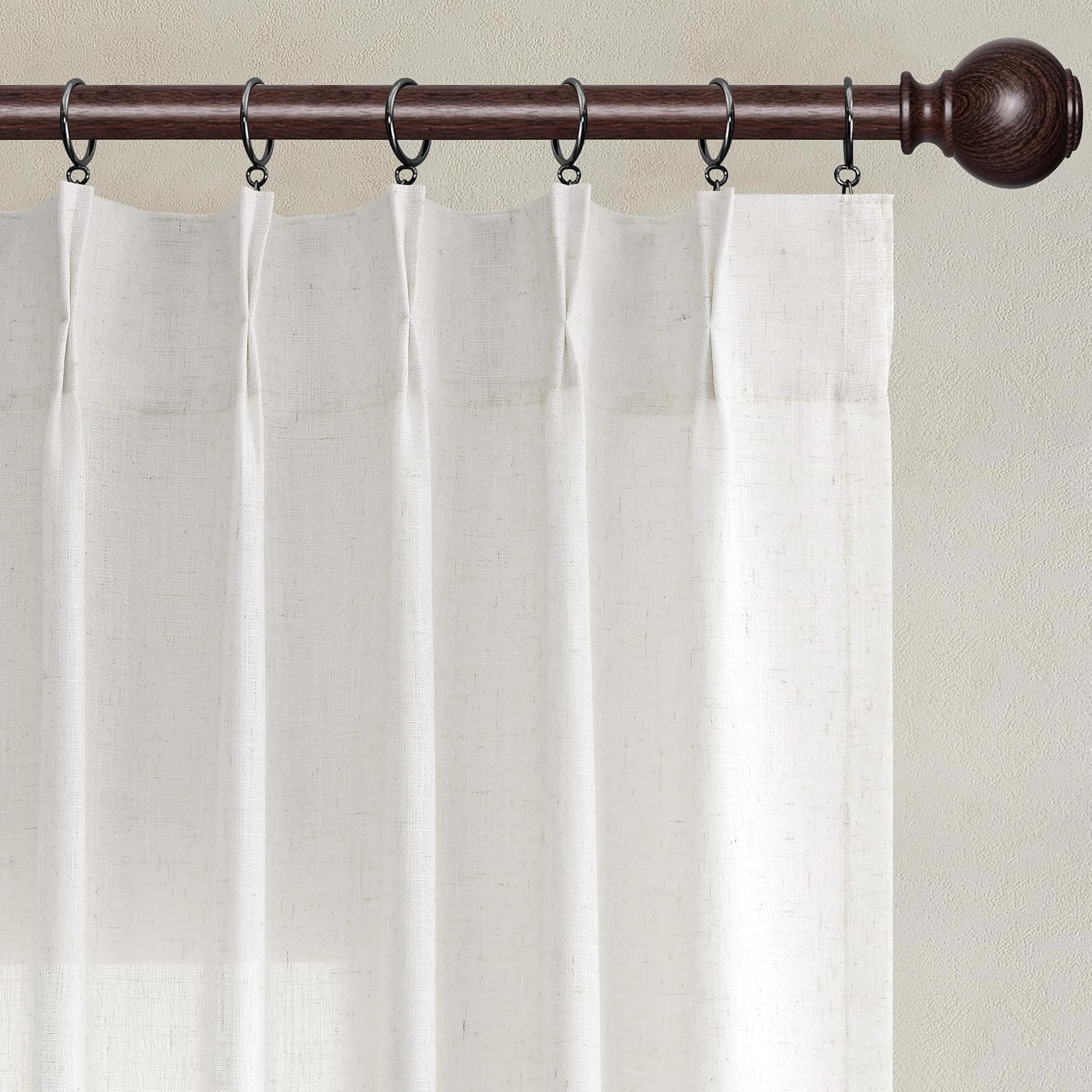 Joywell Natural Linen Pinch Pleated Curtains 84 inches Long 4 Panels Set for Living Room Semi Sheer Light Filtering Curtain Modern Neutral Pinch Pleat Drapes for Bedroom Window Cream Ivory 40x84
