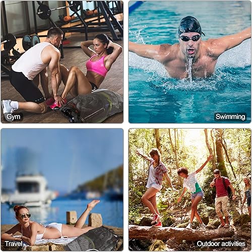 Vista 7 de BeeGreen Mochila con cordón para hombres y mujeres, atlético, gimnasio, deportes, entrenamiento, playa, natación Negro