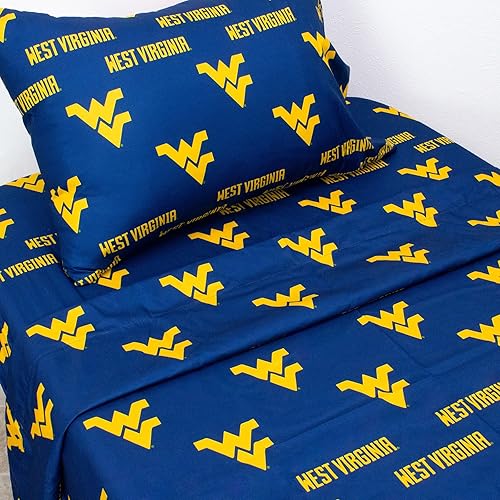 Miniatura 3 de College Covers Everything Comfy West Virginia Mountaineers - Juego de sábanas de 4 piezas, tamaño King, fondo del color del equipo, 1 sábana