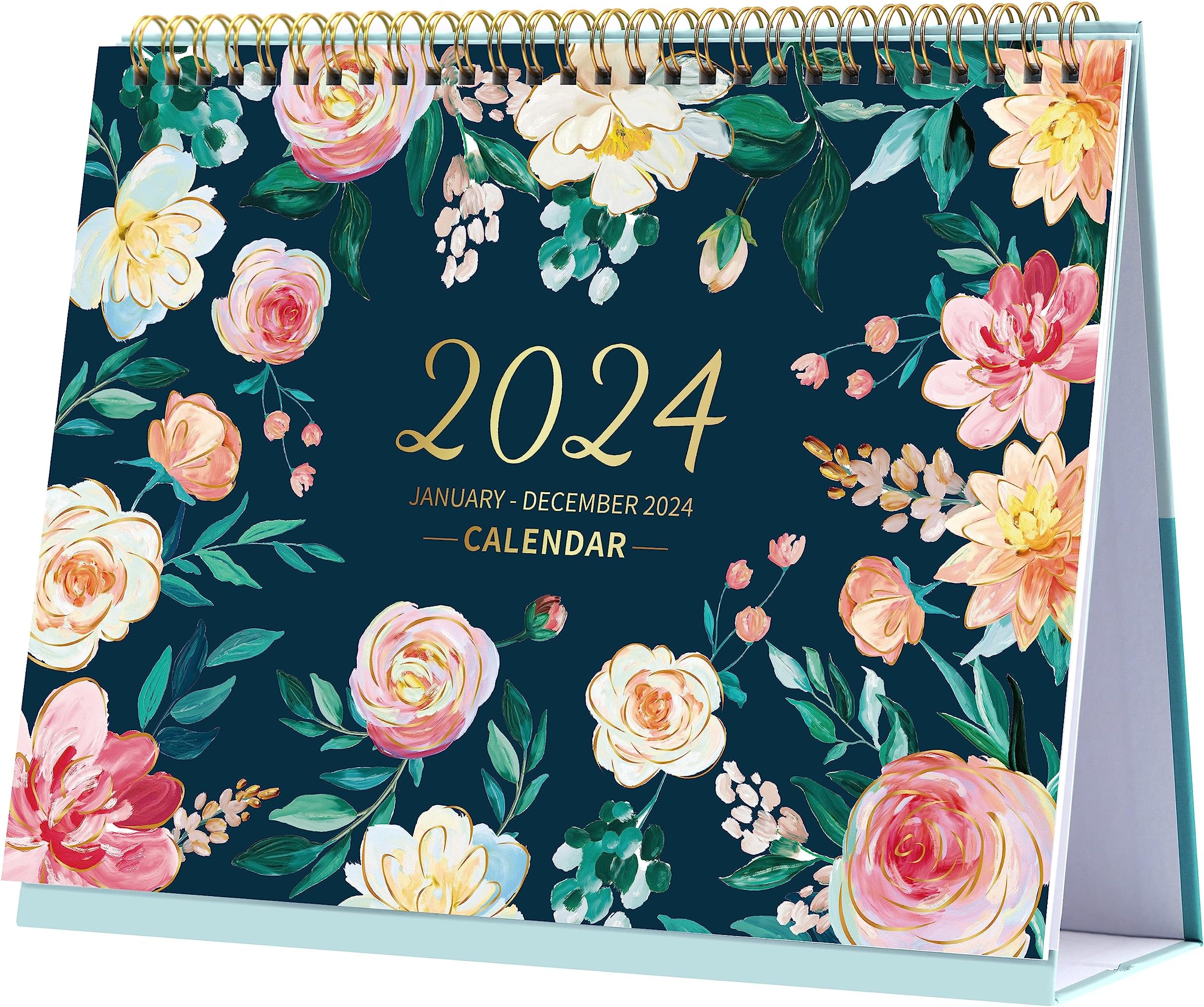 Desk Calendar 2024 - 2024 Desk Calendar, Standing Flip 2024 Desktop Calendar , 9.8" x 8.3", Jan. 2024 - Dec. 2024, Memo Pages + Twin-Wire Binding + Thick Paper + Unruled Blocks + Julian Date - Oil Floral