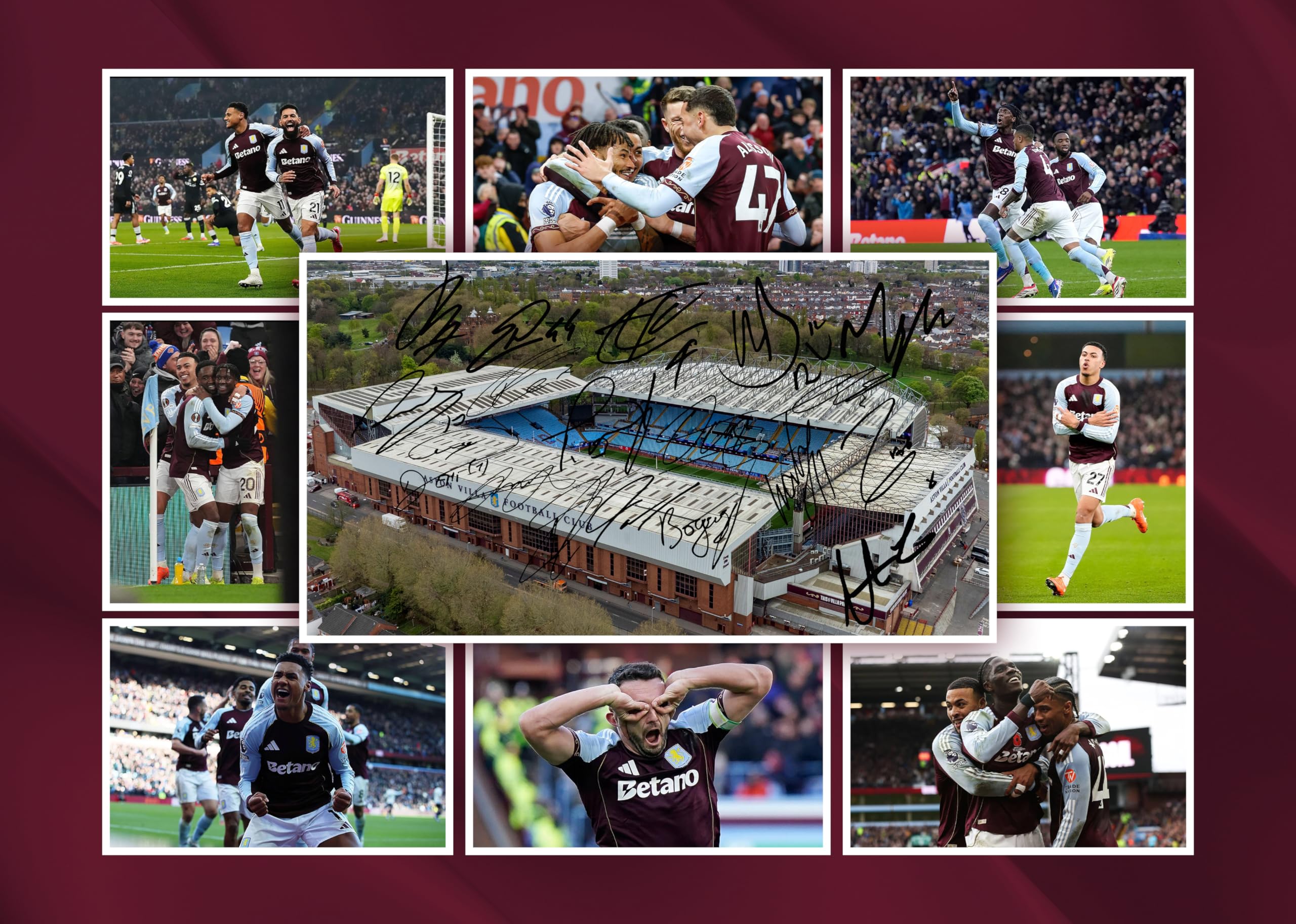 RJR PRINTS Aston Villa Team Football Players Multi Signed A4 Montage Photo Print Which Would Make A Great Gift For Any Fan.