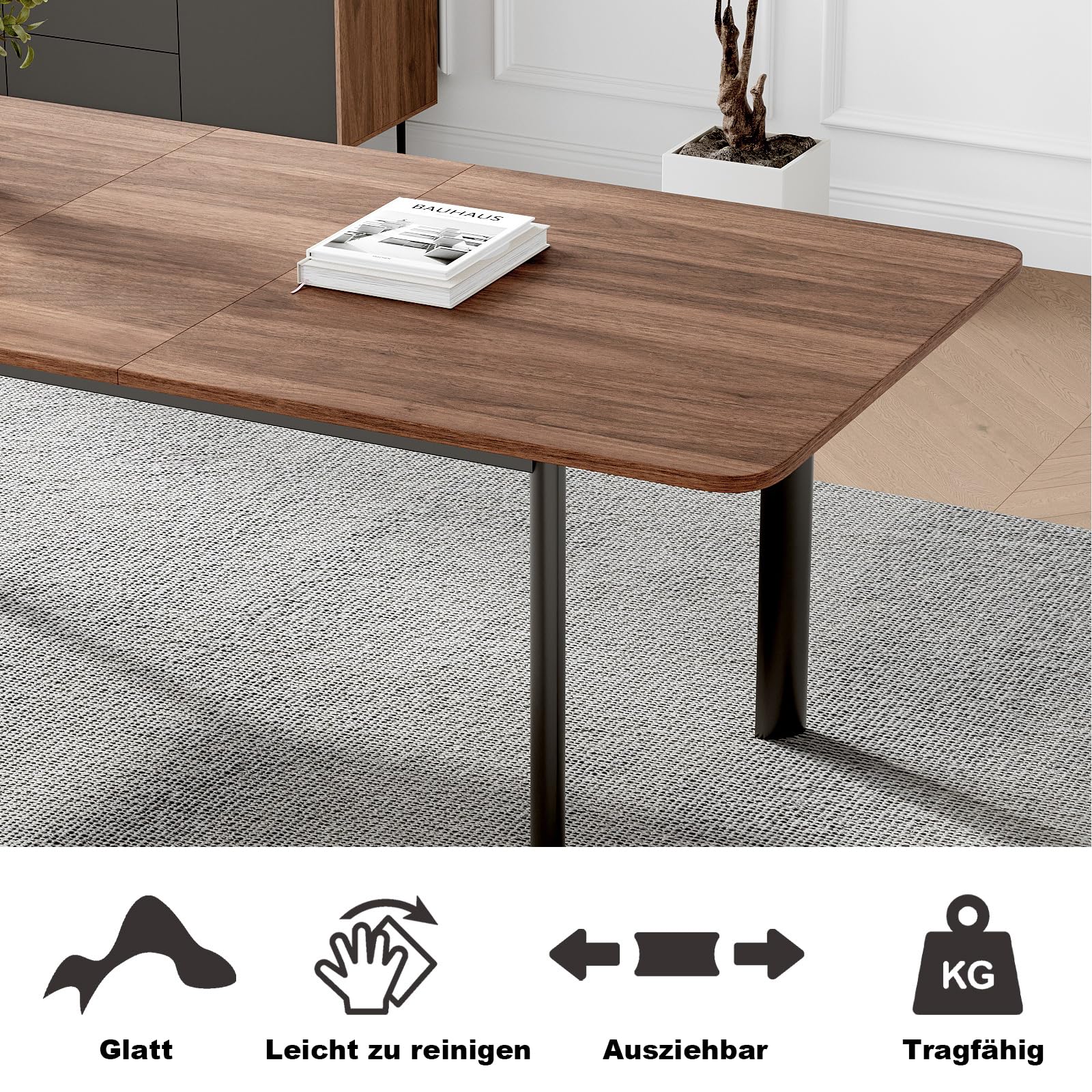 Table à Manger avec 4 à 8 chaises, Table Extensible élégante et Moderne en Panneaux MDF pour Le Salon 160 à 200 cm
