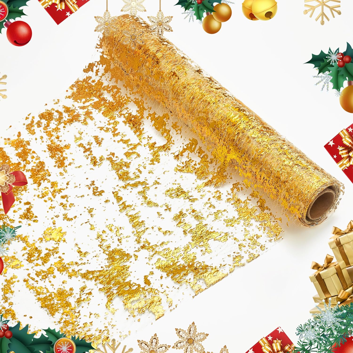 Deconovo Fall Christmas Gold Table Runner, Sequin Giltter Table Runners for Kitchen Party Holiday Wedding Celebration Beautiful Desert Banquets Graduations Engagements Long Scarf, Gold1, 1PC/100FT