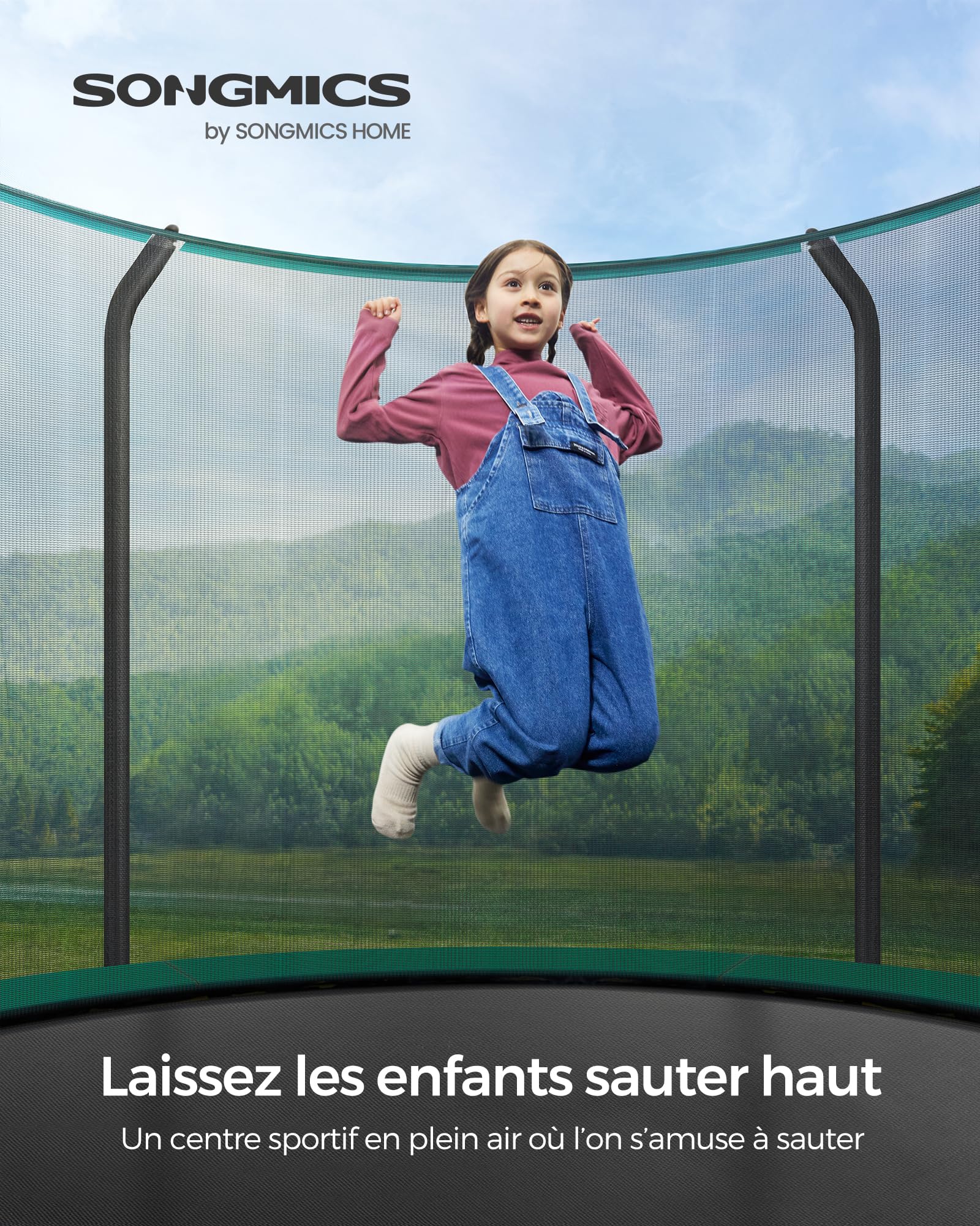 SONGMICS Trampoline pour Enfant, Filet de Protection, Coussin de Sécurité, Échelle, Cadre en Acier