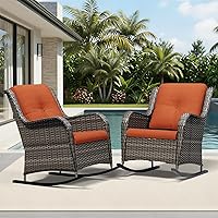 Vista 167 de Joyside Silla mecedora giratoria para exteriores para patio, mecedora de mimbre para exteriores con cojines de tela de olefina adecuada para porche