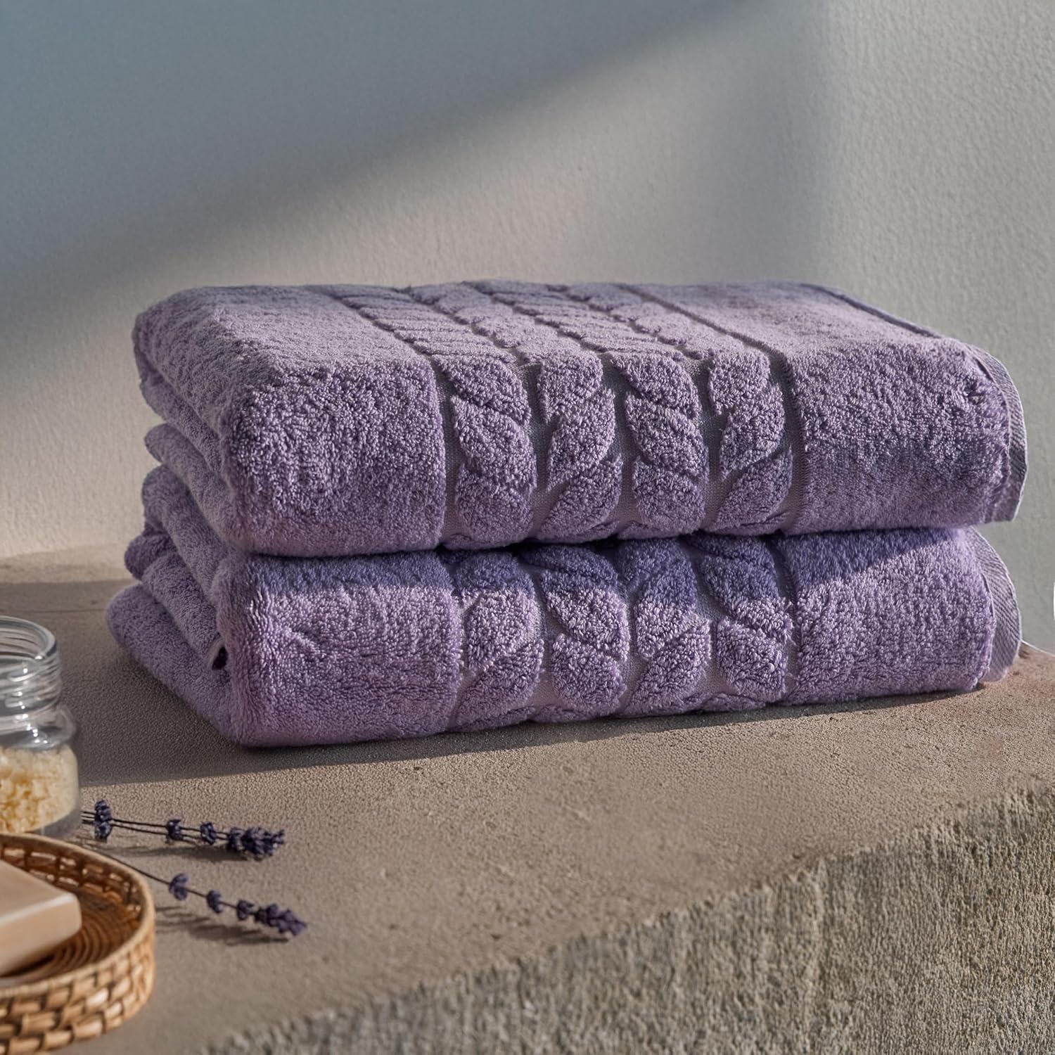 BAGNO MILANO Organic Turkish Cotton Bath Towels, Hand Towels Luxury Jacquard Collection, Certified Organic Cotton Towel Set (Lilac, 2 Pcs Bath Towel Set)
