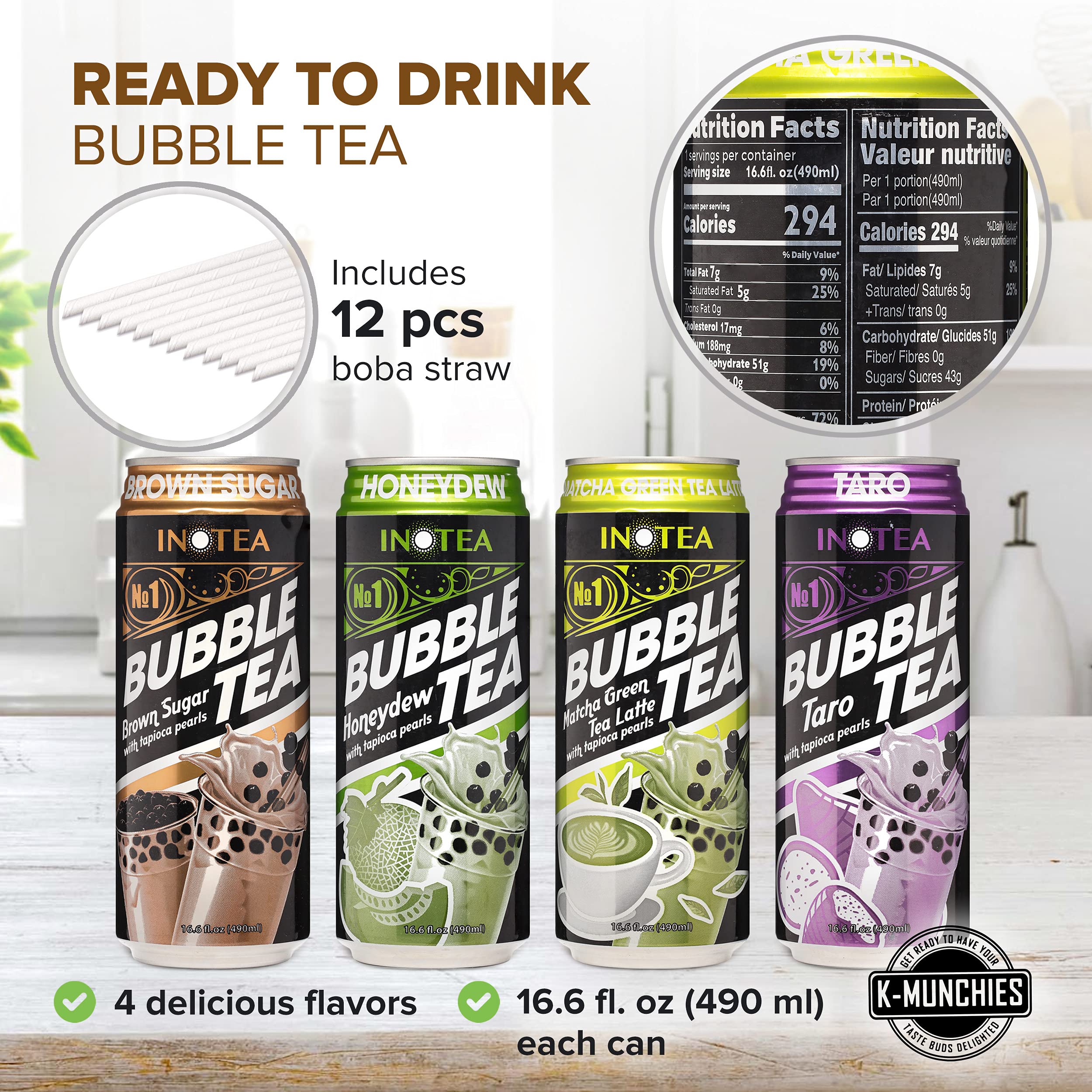 Buy KMunchies Inotea Bubble Tea in a Can 12 Pack Tall Canned Boba