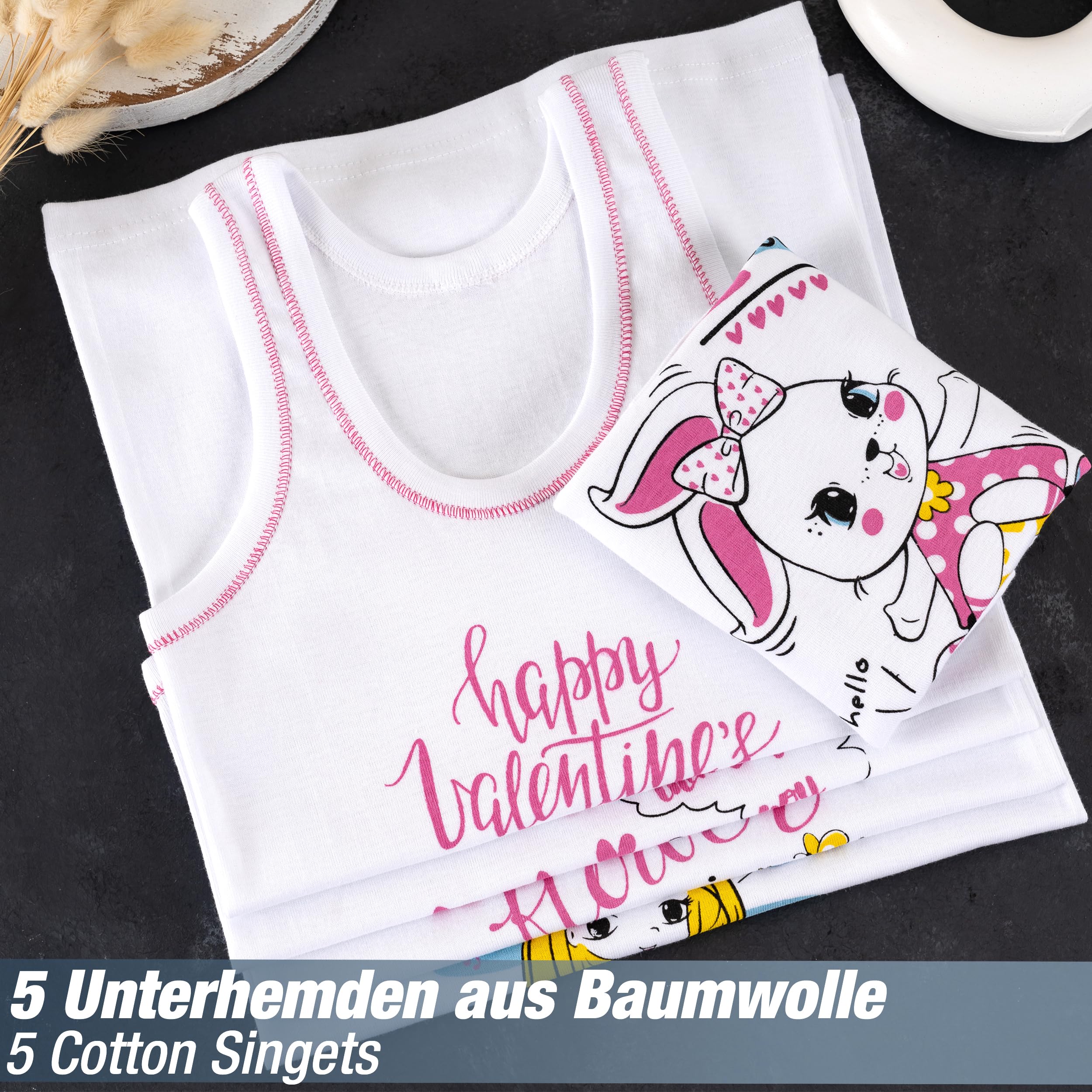 LOREZA ® 5 Maillots de Corps Fille côtelé 100% Coton sans Couture latérale sous-vêtements