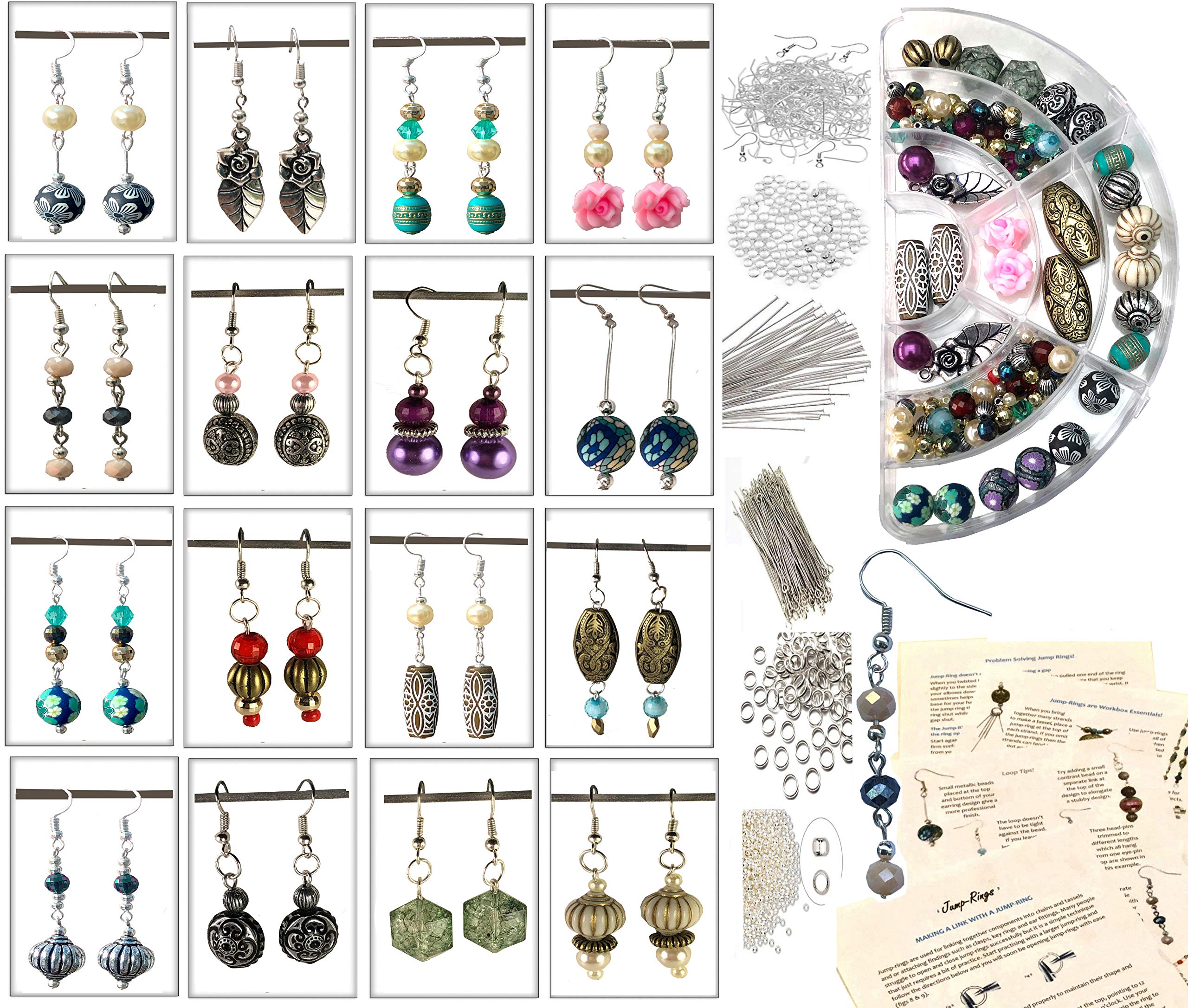 Earrings Jewellery Making Kit 475 Piece DIY Hobby Craft16 Pairs of Earrings 385 Silver Nickel Free Findings 88 Jewelry Beads, Beads Container, 8 Page Booklet