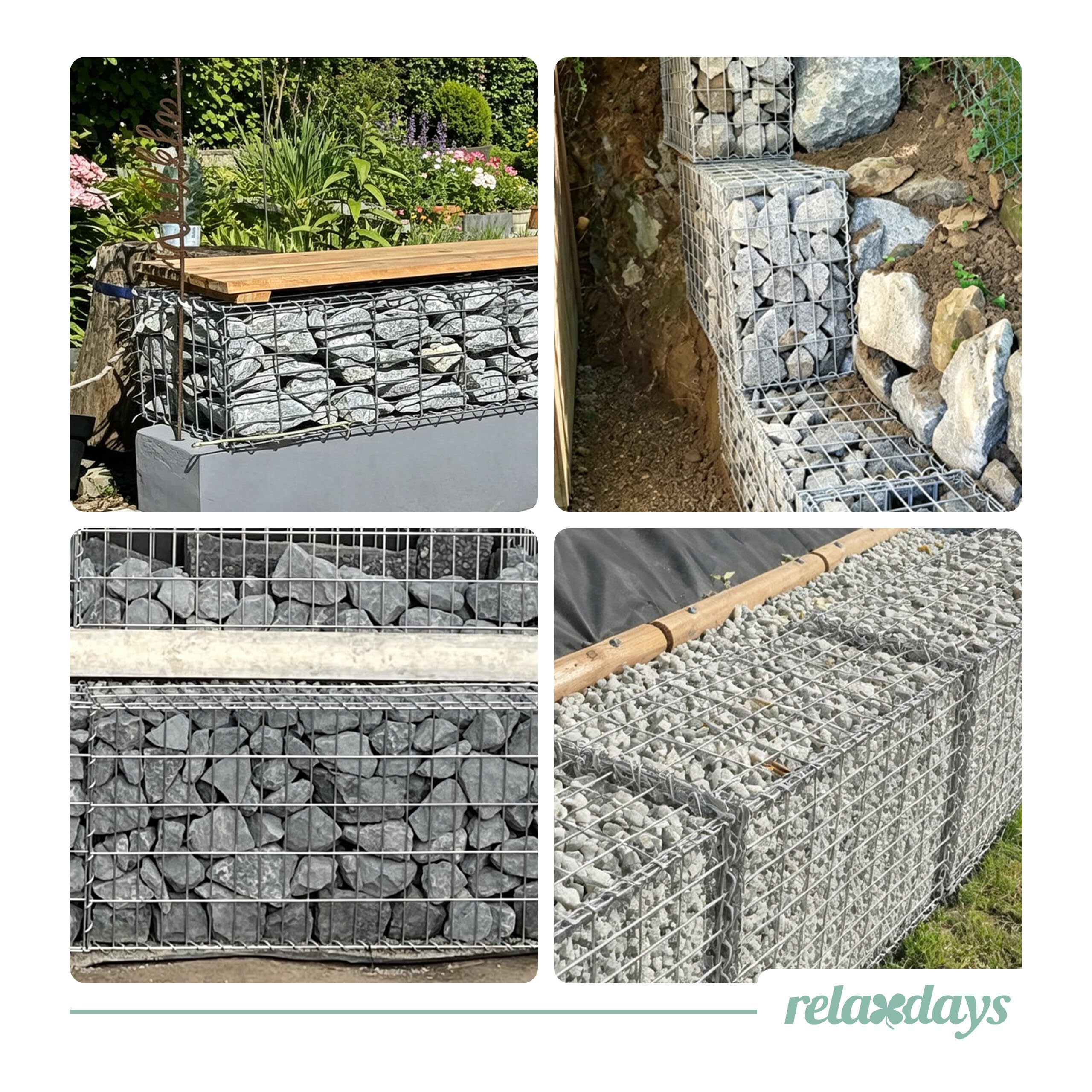 Relaxdays Gabione, Sichtschutz Garten, Steinkorb, 3.5mm Draht, silber | verzinkt, HBT: 100x200x30 cm, Gabionenwand, Stahl