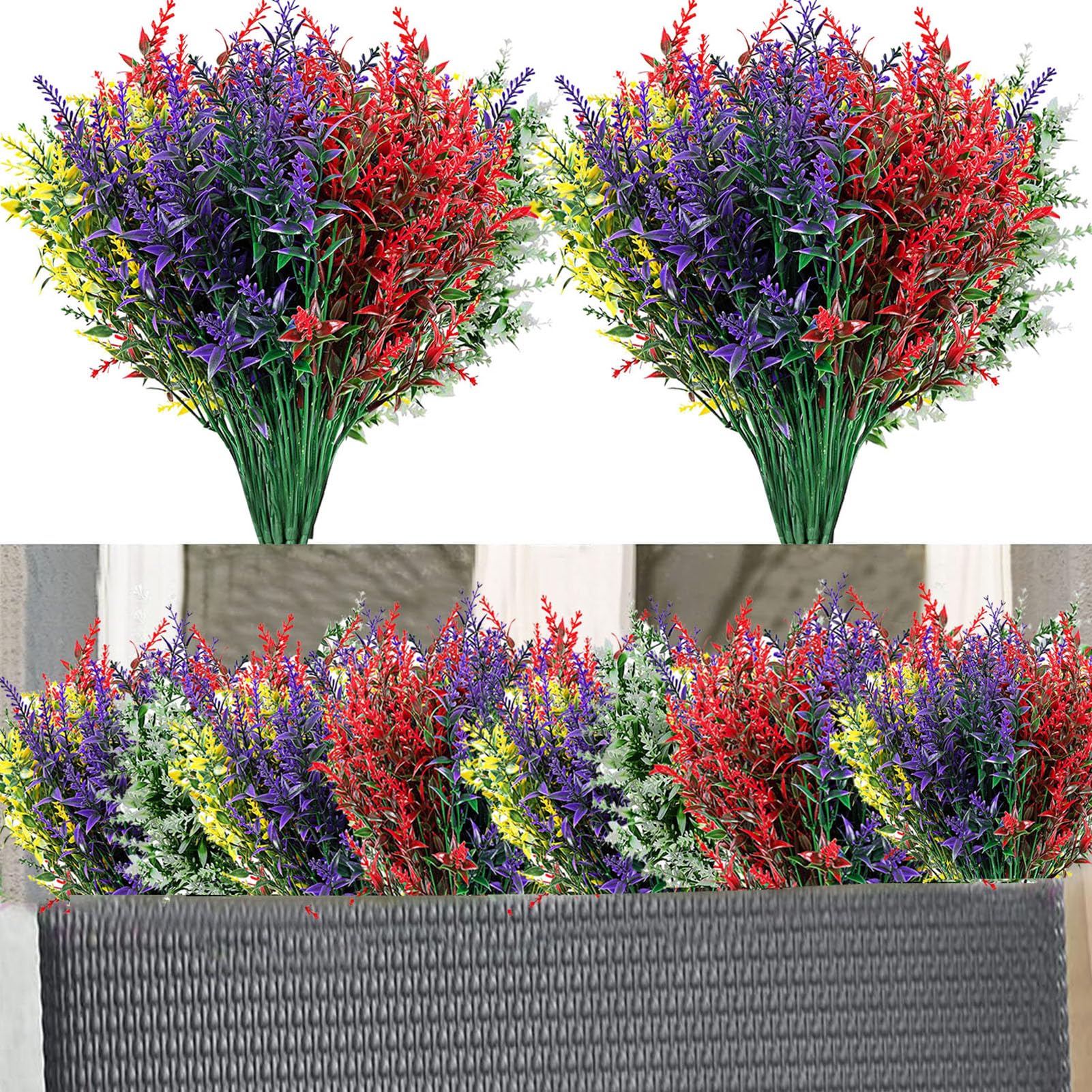 Toprooms 16 Bundles Artificial Flowers,Artificial Plants Outdoor UV Resistant Shrubs Plants for Hanging Planter Faux Plants Home Garden Wedding Porch Window Decor (4 colors 16 pieces)