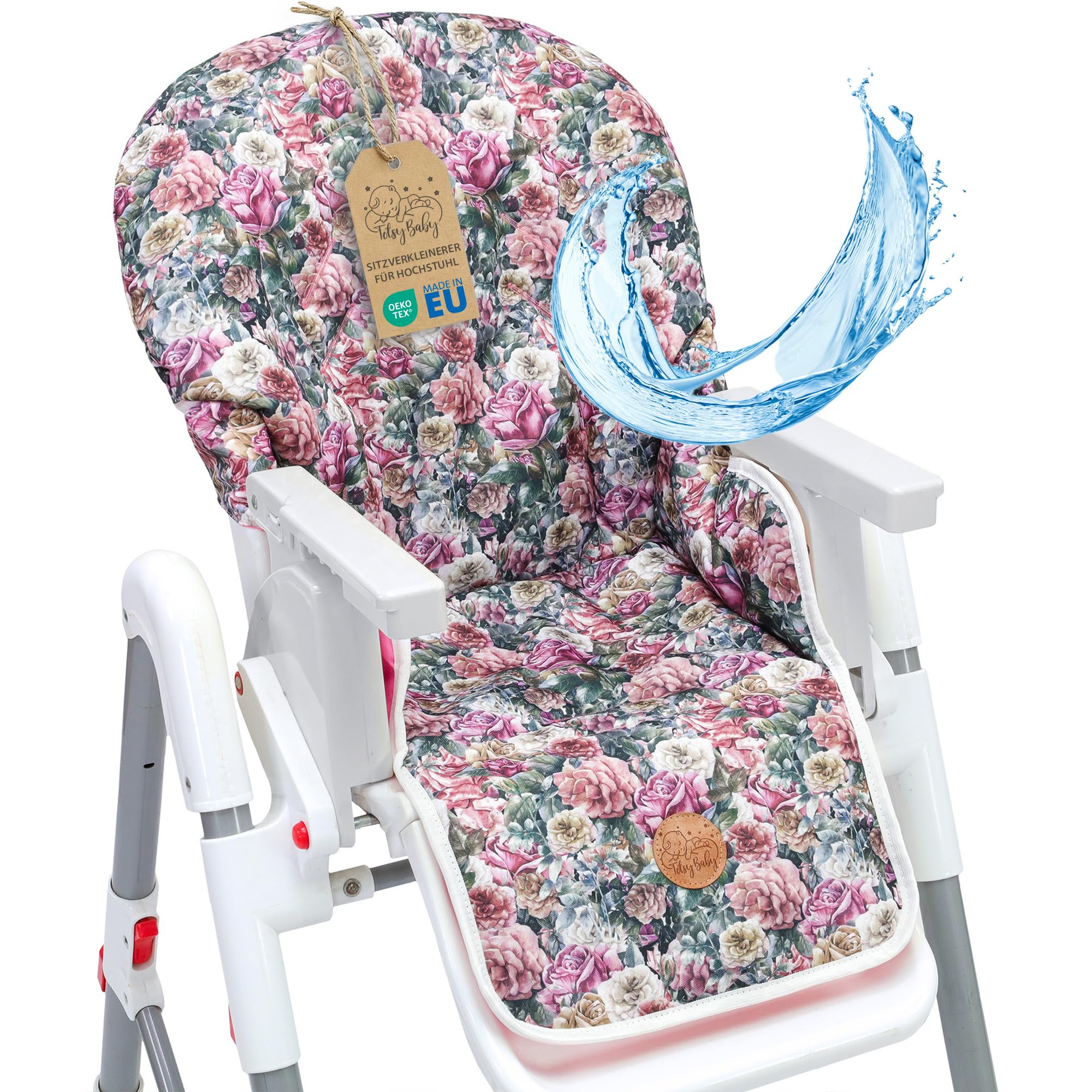 Sitzverkleinerer für Hochstuhl Baby Sitzkissen Stuhl - Kinder Sitzauflage für Ikea Peg Perego Kinderhochstuhl Chair Cover für Kinderstuhl Babystuhl und Hochstühle Zertifikat Oeko-Tex Blumen
