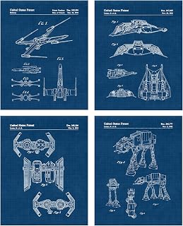 STARS BY NATURE Classic Scifi Movie Vessels Patent Prints | 4 (8x10) Unframed Photos, Wall Art Decor, Home Office Studio Garage Man Cave, Stem Creator Space Film Tech Gears