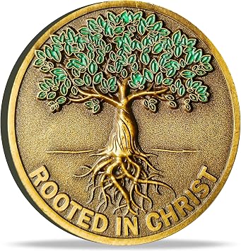 Rooted in Christ Challenge Coin Antique Gold Color Christian Lucky Coin Bible Verse Medallion Pocket Hug Token Single Coin