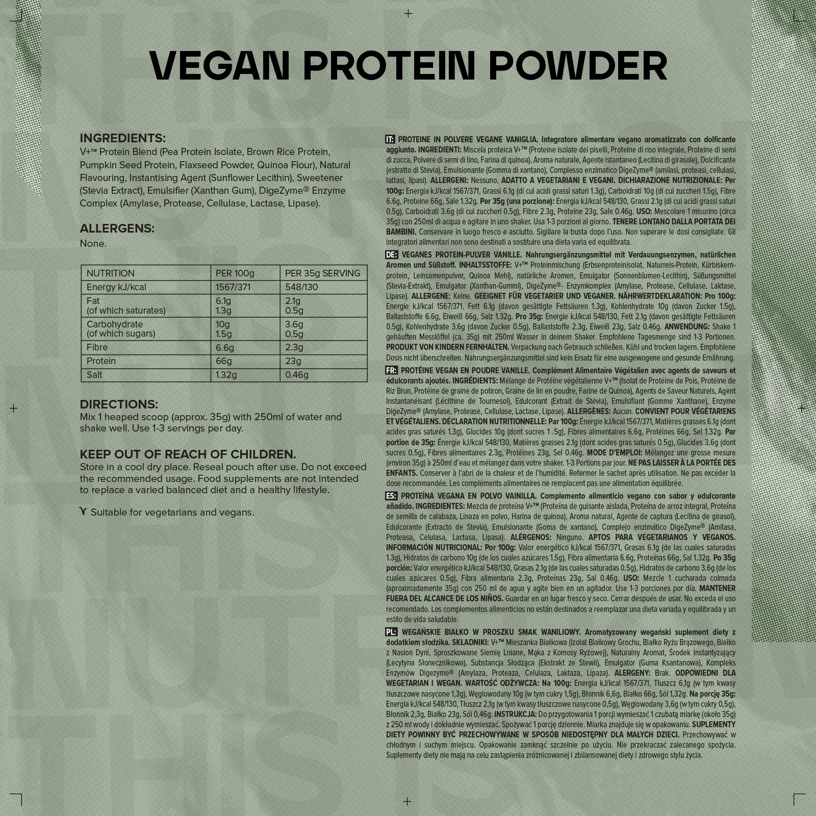 Bulk Vegan Protein Powder, Vanilla, 2.5 kg, 71 Servings
