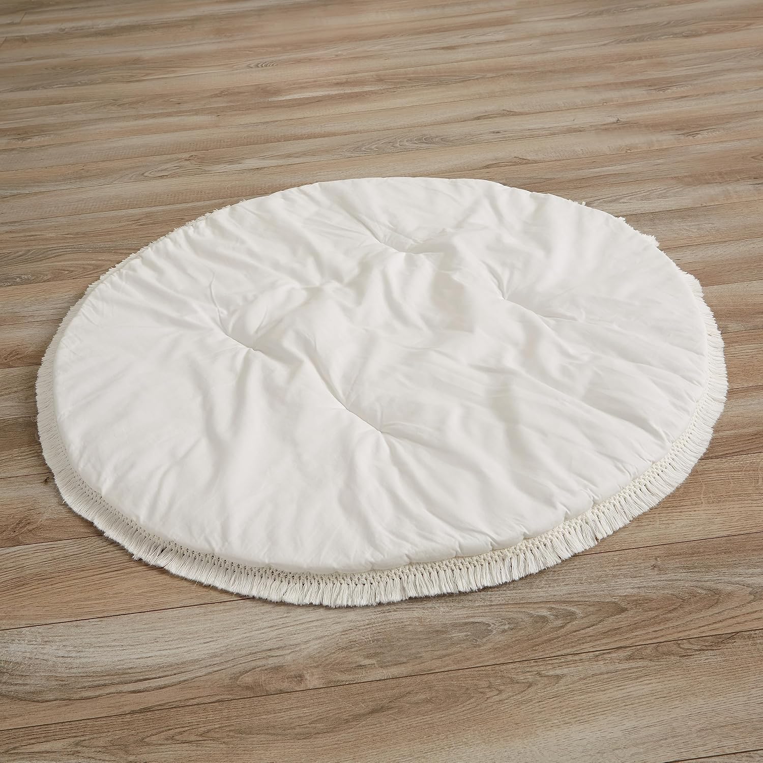 Sweet Jojo Designs Ivory Boho Chic Sun Boy Girl Baby Play Mat Tummy Time Activity Infant Playmat Playpen Tent Teepee Floor Cotton Bohemian Farmhouse Shabby Nature Gender Neutral Beige Tufted Fringe