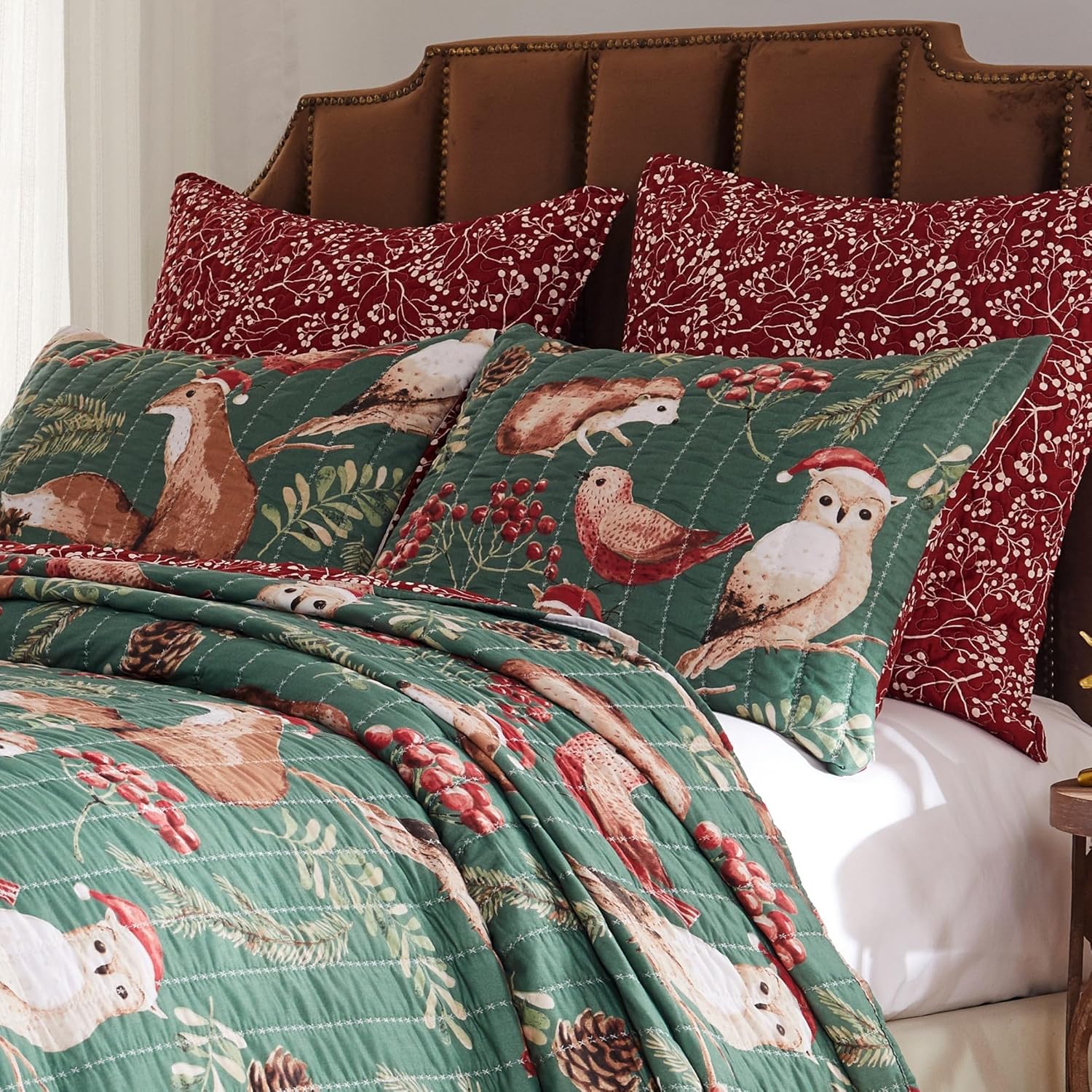 Greenland Home Willow Novelty Forest Animals Quilted Pillow Sham, King, Holiday