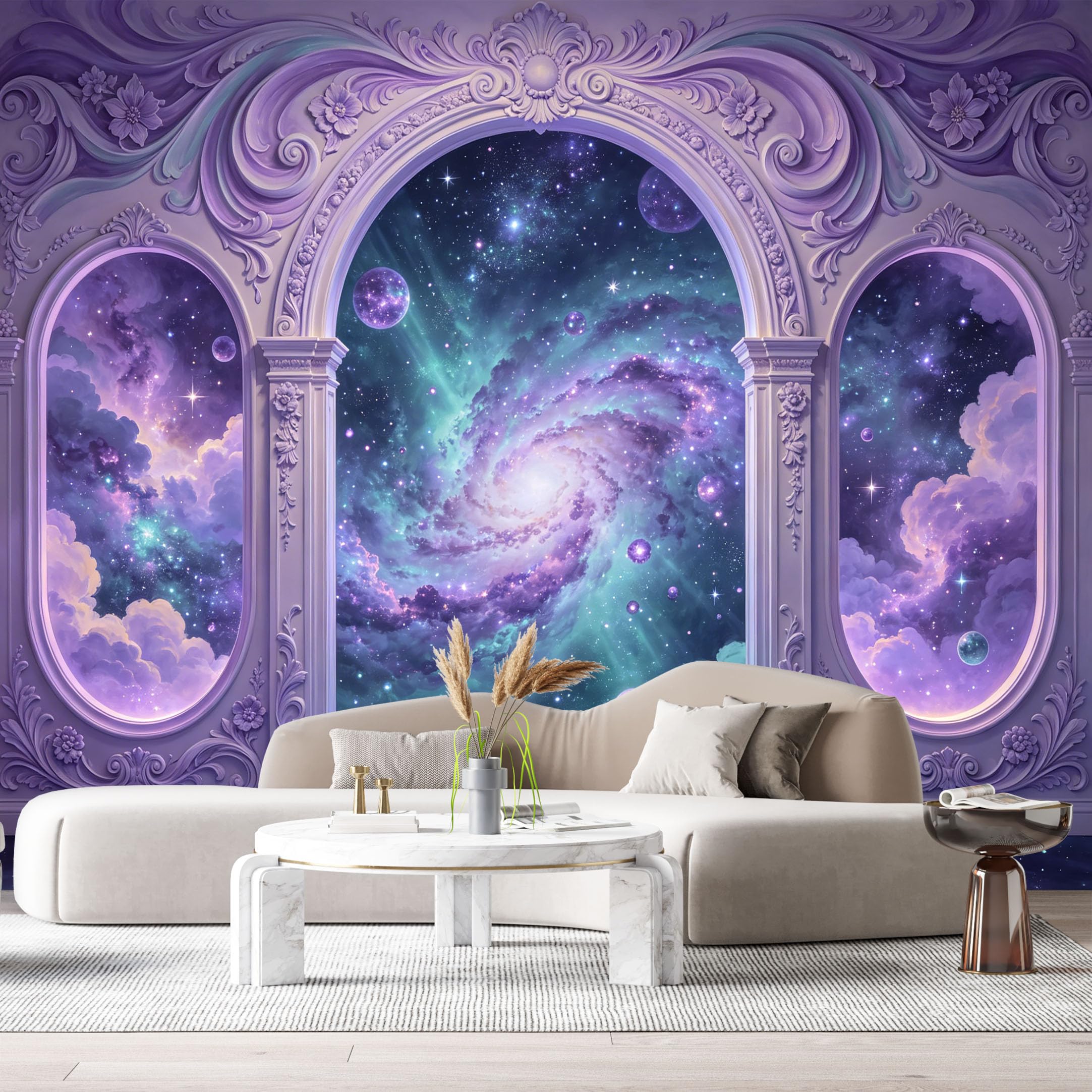 Custom Size Wall Murals Galaxy Space Interior 3D Trompe L'Oeil SelfAdhesiveWall Fabric Removable Wallpaper Wall Decor for Living Room Bedroom Bathroom