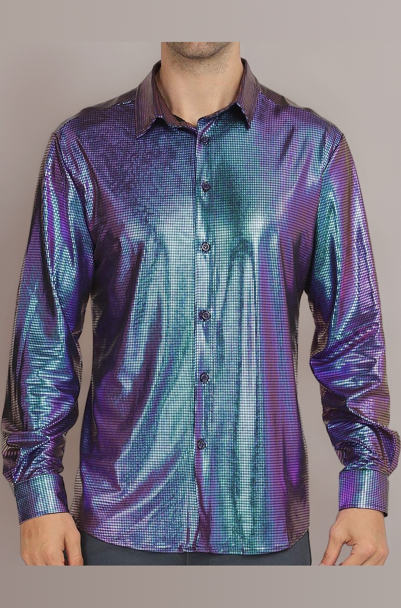 Men Dress Shirt Sequins Long Sleeve Button Down Shirt Luxury Disco Party Nightclub Prom Costume