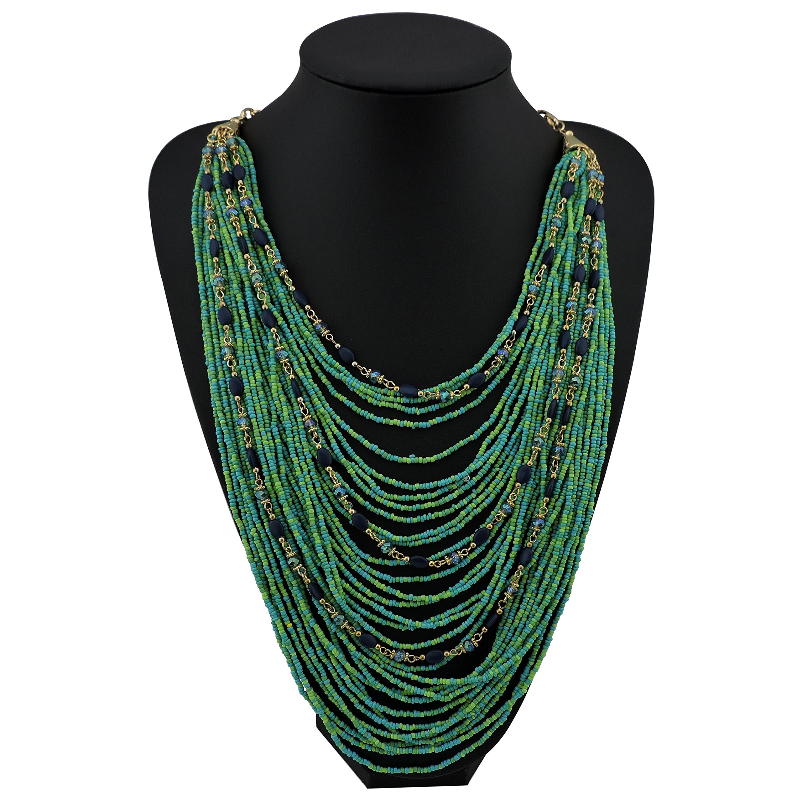 Bocar Multi-strato lunga catena Chunky Bib Seed Beads Statement collana (NK-10410)