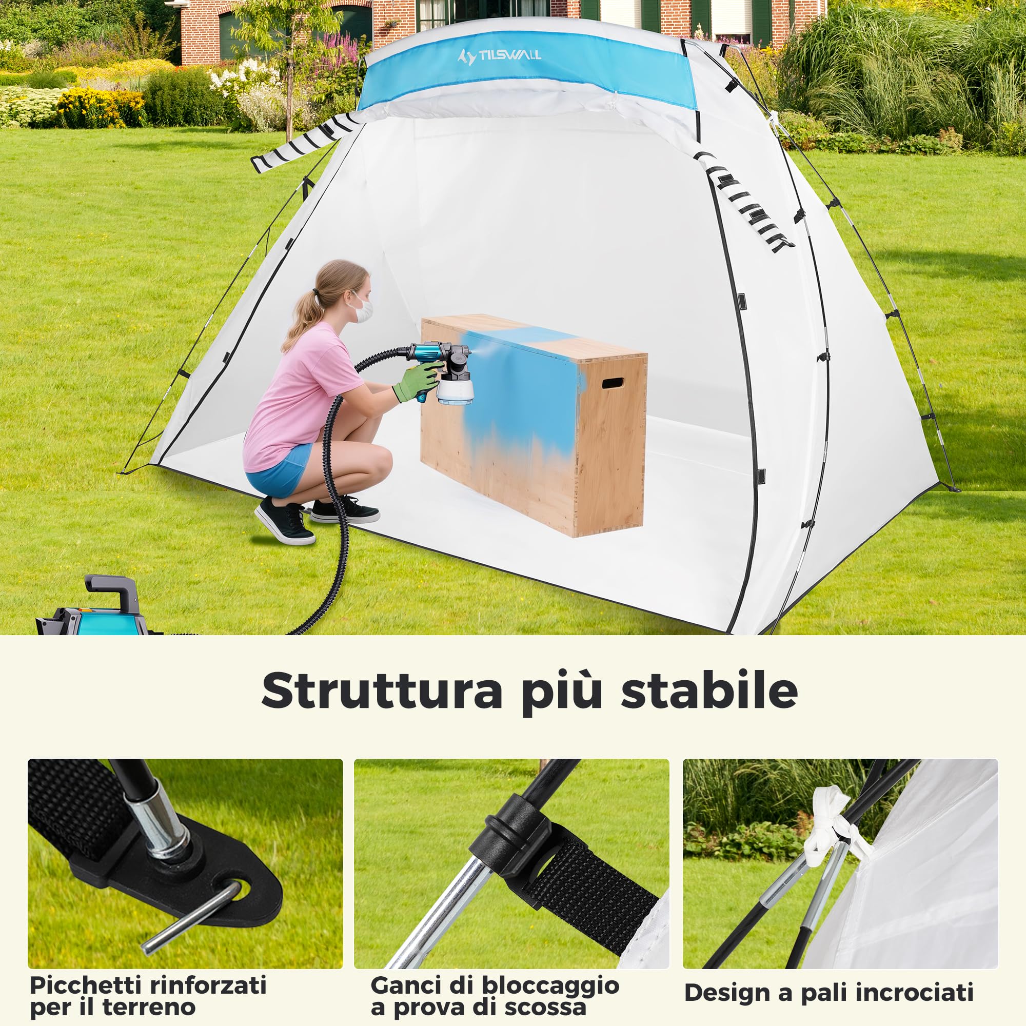 Cabina di Verniciatura Tilswall 8.86 x 5.91 x 5.58 ft, Tenda Spray Portatile Grande con Pavimento Integrato, Ganci Antivento & Picchetti per Progetti Fai-Da-Te, Verniciatura Mobili e Rivestimento