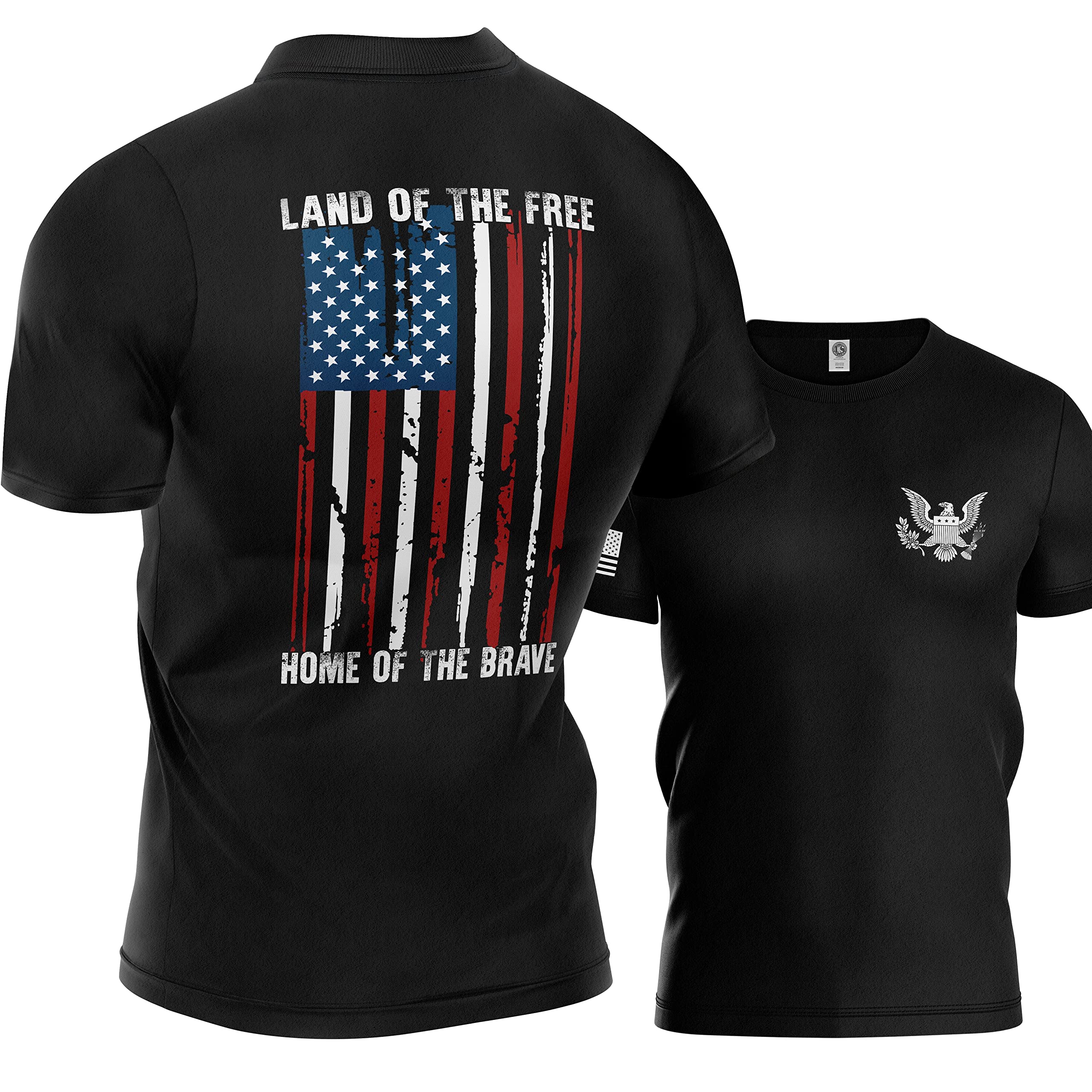 Tactical Pro SupplyLand of The Free American Flag Military Army Mens T Shirt Home of The Brave Made in USA