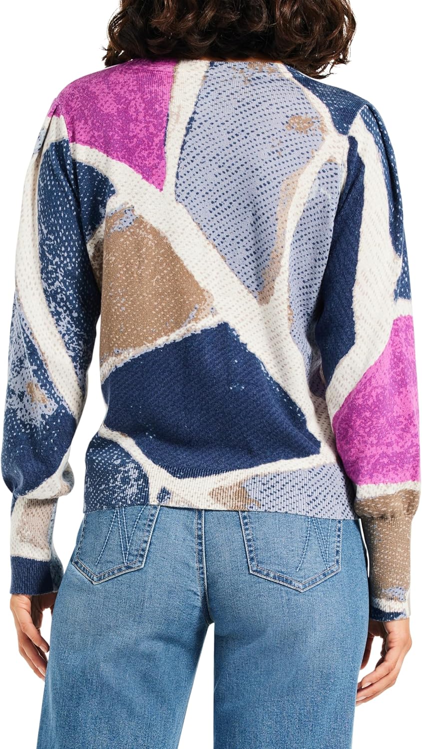 NIC+ZOE Womens Printed Tiles Femme Sleeve Sweater