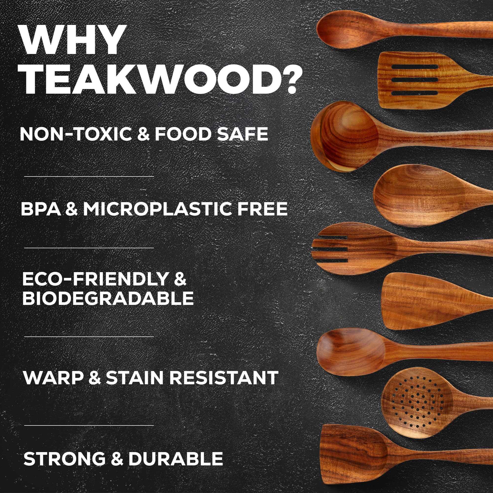 Zulay Kitchen Lot de 15 ustensiles en bois de teck pour la cuisine – Ensemble d'ustensiles en teck naturel avec coffret cadeau de qualité supérieure – Cuillères en bois antiadhérentes pour la cuisine
