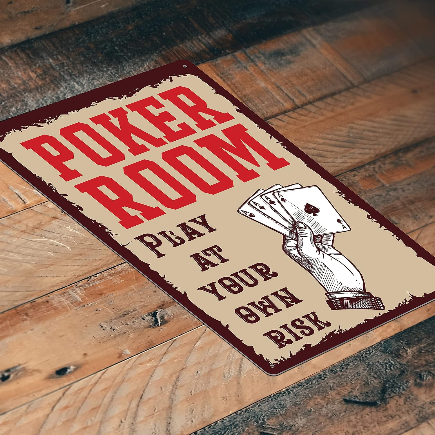 Tin Signs Poker Wall Decor - Metal Sign for Man Cave Bar Card Game Room 12 x 8 in. Poker Room Play at Your Own Risk