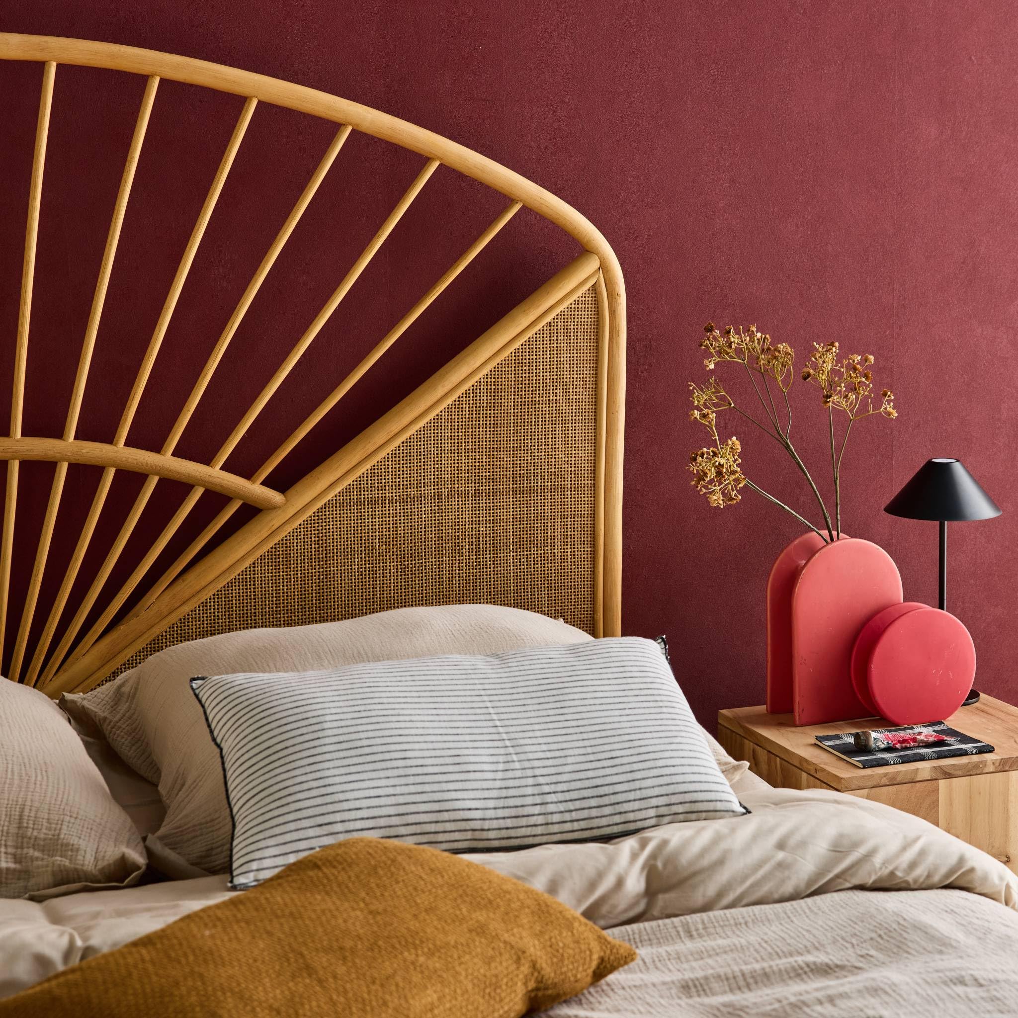 sweeek - Kopfteil aus natürlichem Rattan und Rohrgeflecht, helles Holz - Tomia