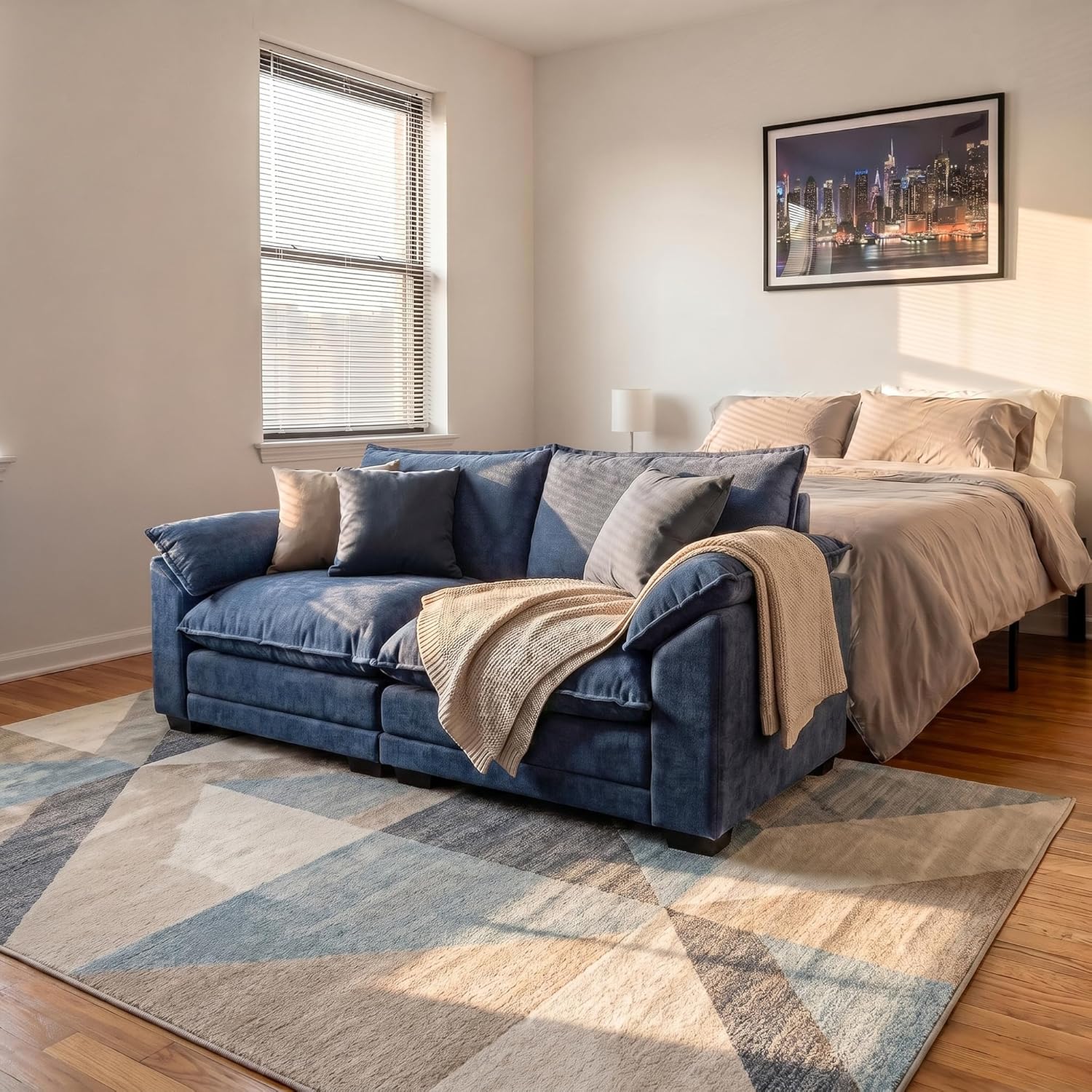 Homall 80" Modular Sectional Sofa, Loveseat Sofa Couch with Double-Layer Cushion, DIY Combination Chenille Deep 2-Seat Cloud Couch for Living Room, Apartment (Dark Blue, Loveseat Sofa)
