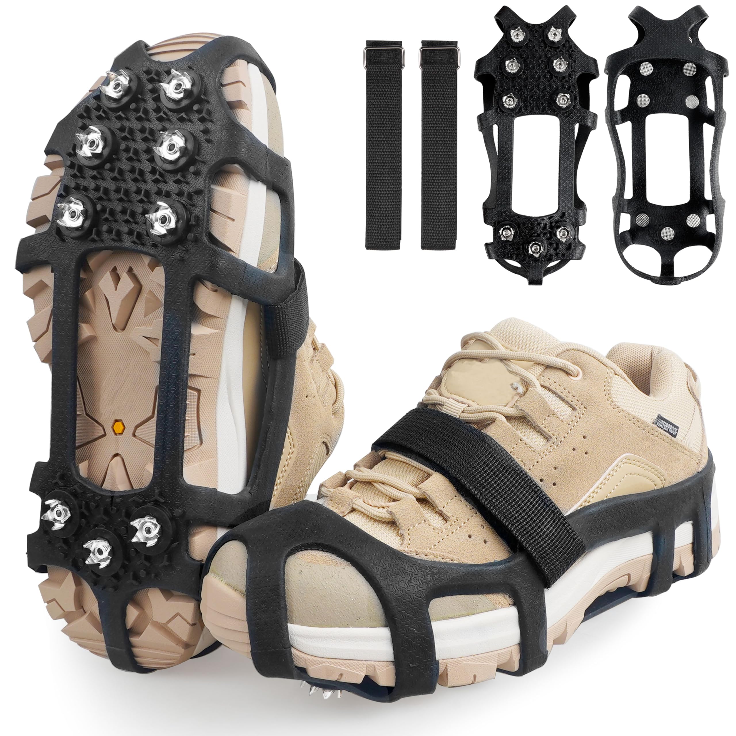 agool Ice Cleats for Shoes and Boots Snow Traction Cleats Crampon for Walking on Snow and Ice Non-Slip Overshoe Rubber Anti Slip Crampons Slip-on Stretch Footwear Winter Hiking Climbing Ice Fishing-picture-31
