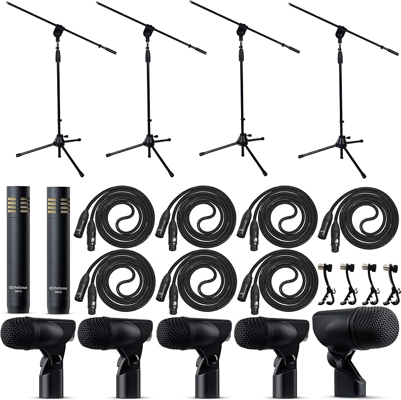 DM-7 7-Piece Drum Microphone Bundle with BD-1 Kick Mic, 4X ST-4 Snare/Tom Mics, 2X OH-2 Condenser Overheads, 4 Boom Stands, XLR Cables & Drum Clips