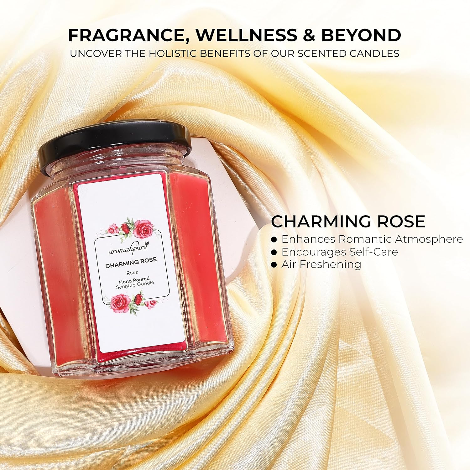 Scented Candle (48 hrs) (100% Soy Wax)- Handcrafted | Smoke-Free | Charming Rose- Bulgarian Rose Fragrance Candles for Home & Gift Sets