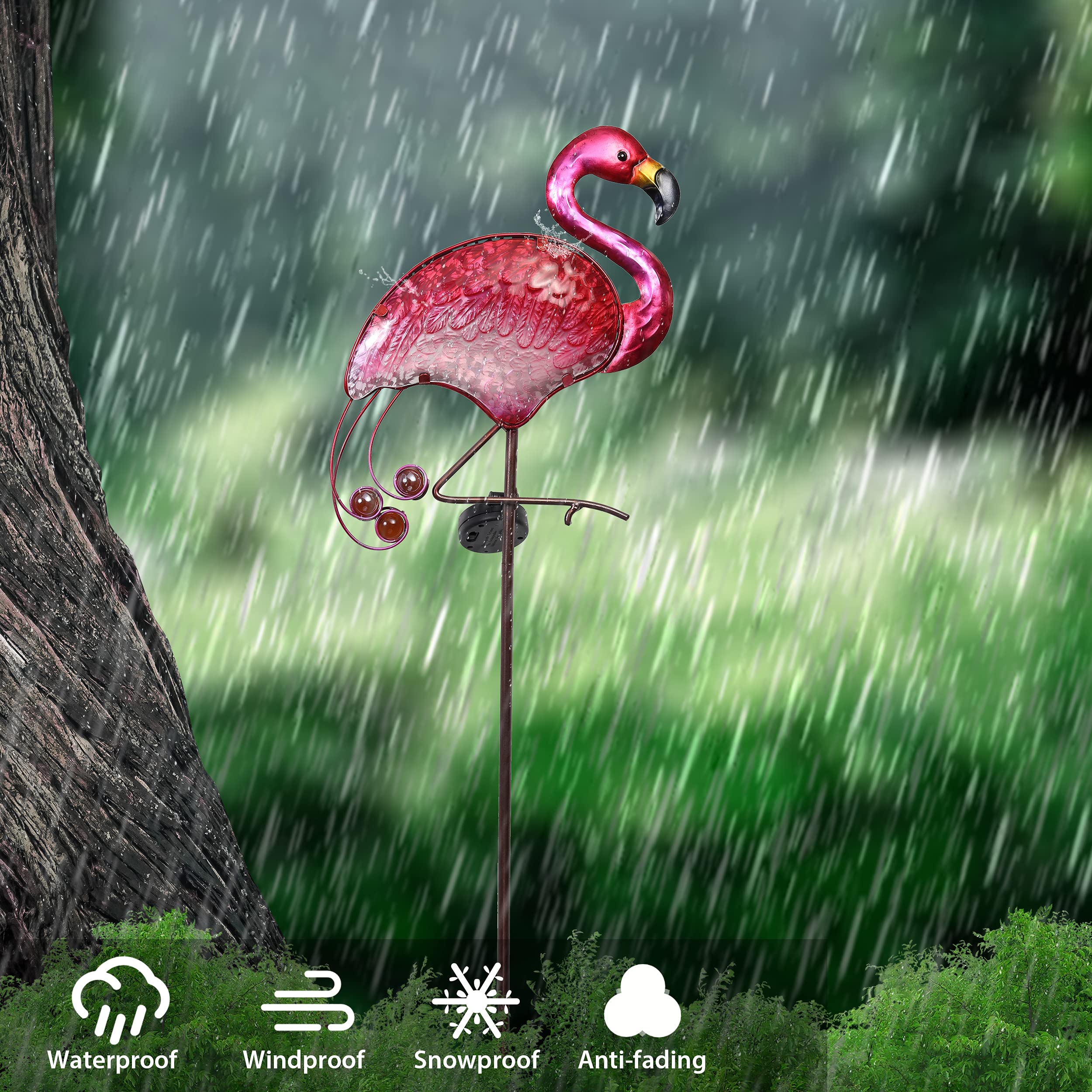 TERESA'S COLLECTIONS Lampe Solaire Exterieur Jardin,Decoration Jardin Exterieur, Figurine d'Oiseau Flamingo Solaire LED, En Métal et Verre, Lumière de Chemin 108cm,Cadeau Femme