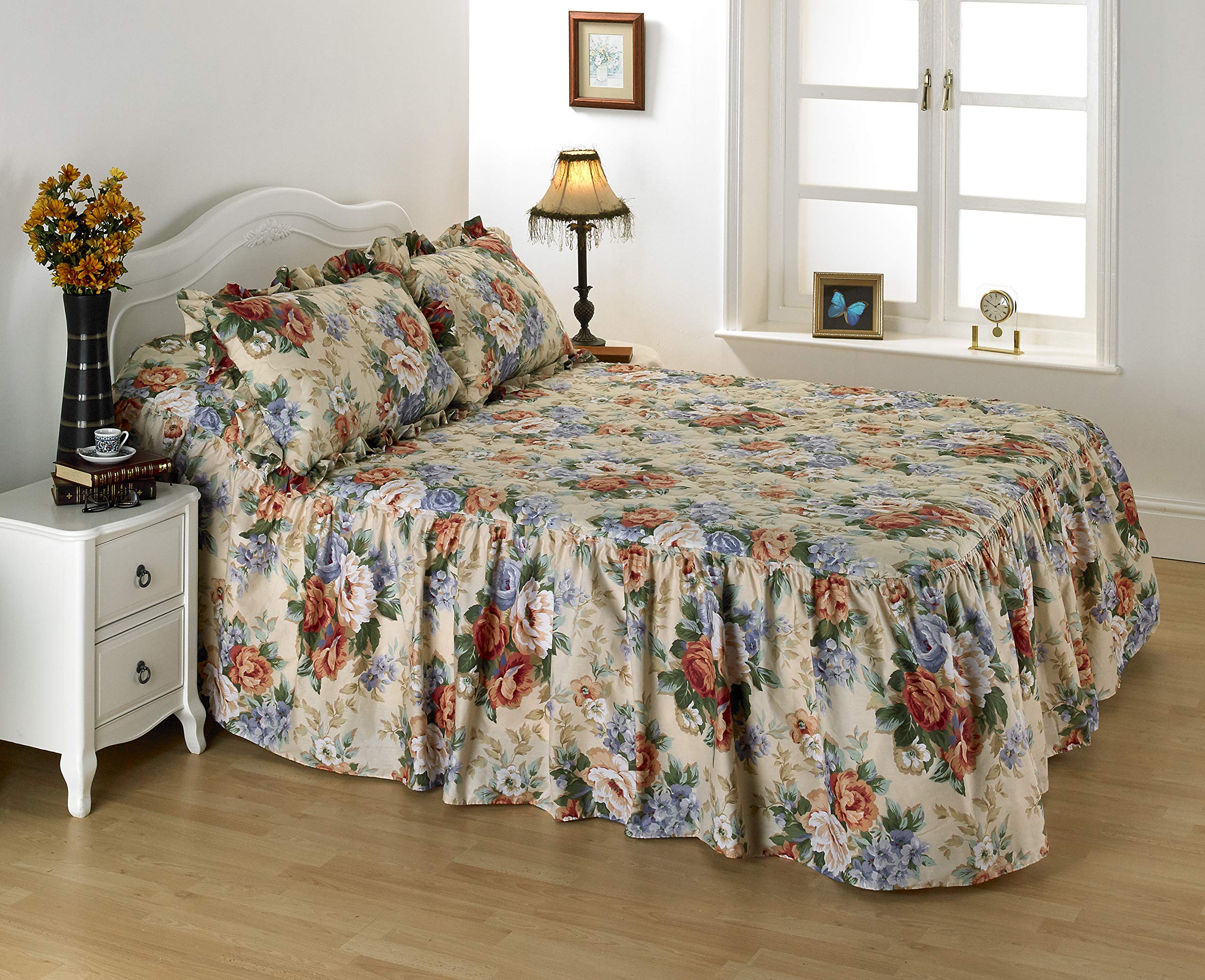 Diana Cowpe Stunning Traditional Florence Floral Print Fitted Bedspread With Matching Pillow Sham(s) Single, Small Double, Double & Kingsize (Single)