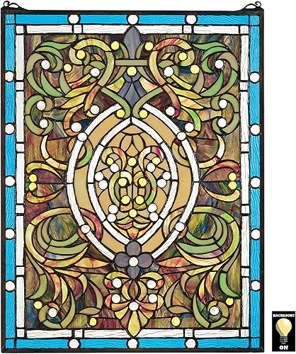 Design Toscano Beguiled en vidrieras estilo Tiffany azul