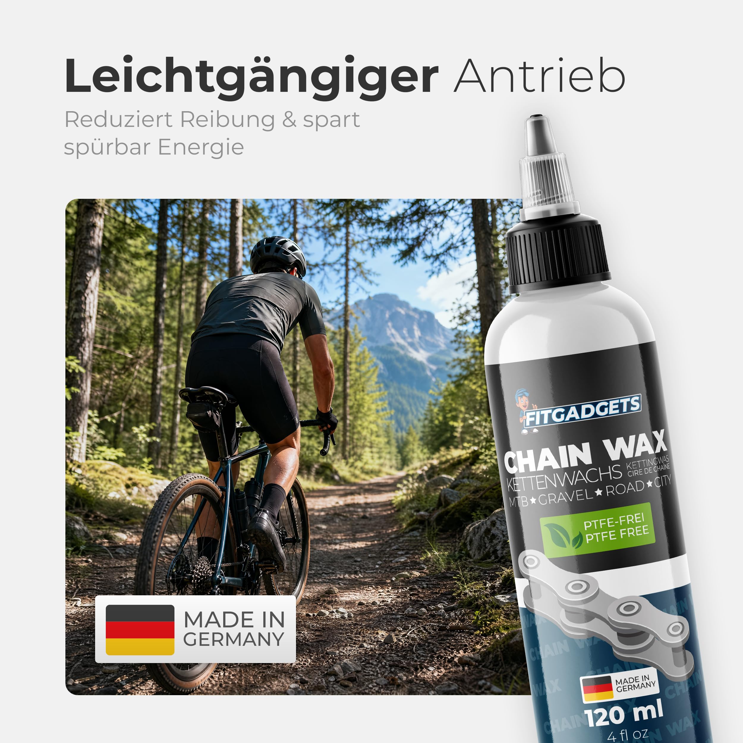 Fitgadgets Chain Wax Starter-Set, Kettenwachs Spar-Komplettset, 500g Heißwachs Pellets, 120ml Kettenwachs, 5 Kettenhalter, für Gravelbike, Rennrad, MTB & E-Bike