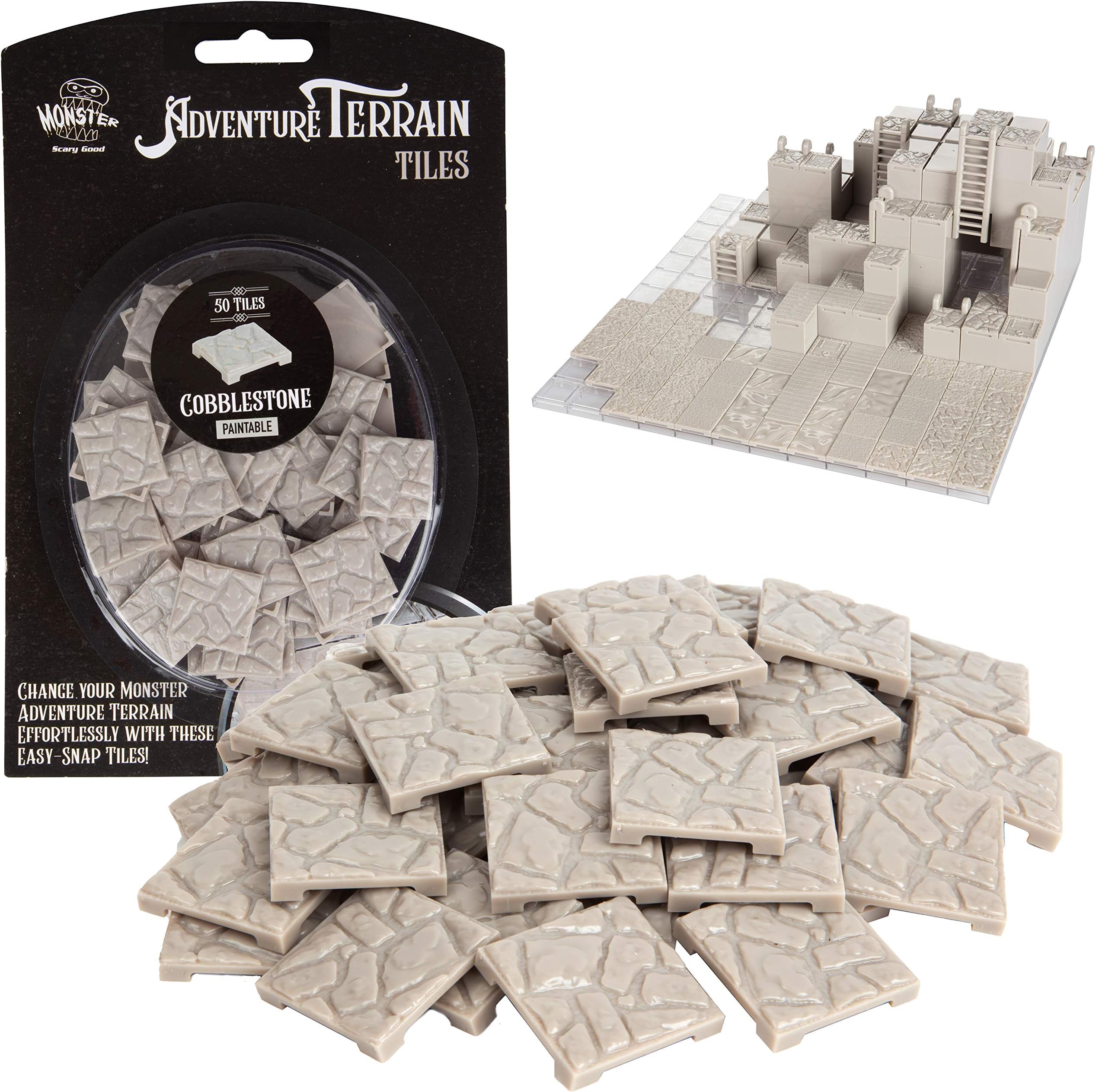 Monster Adventure Terrain- 50pc Cobblestone Tile Expansion Pack Paintable 1x1โ Tile Set- Amazing Tabletop Terrain in Minute- Customize Your D&D and Pathfinder Dungeons